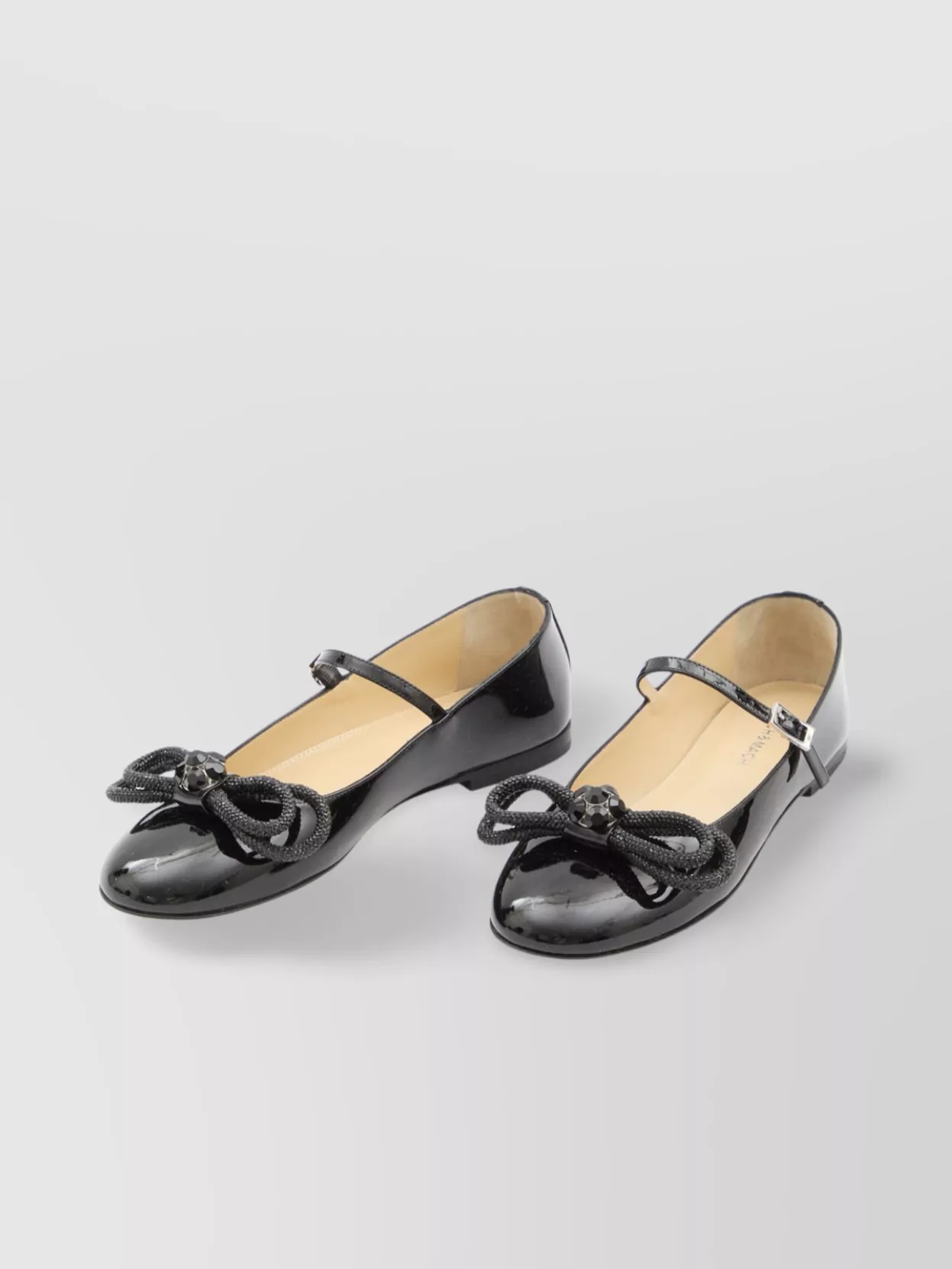 Mach & Mach Crystal Embellished Bow Patent Leather Ballerinas