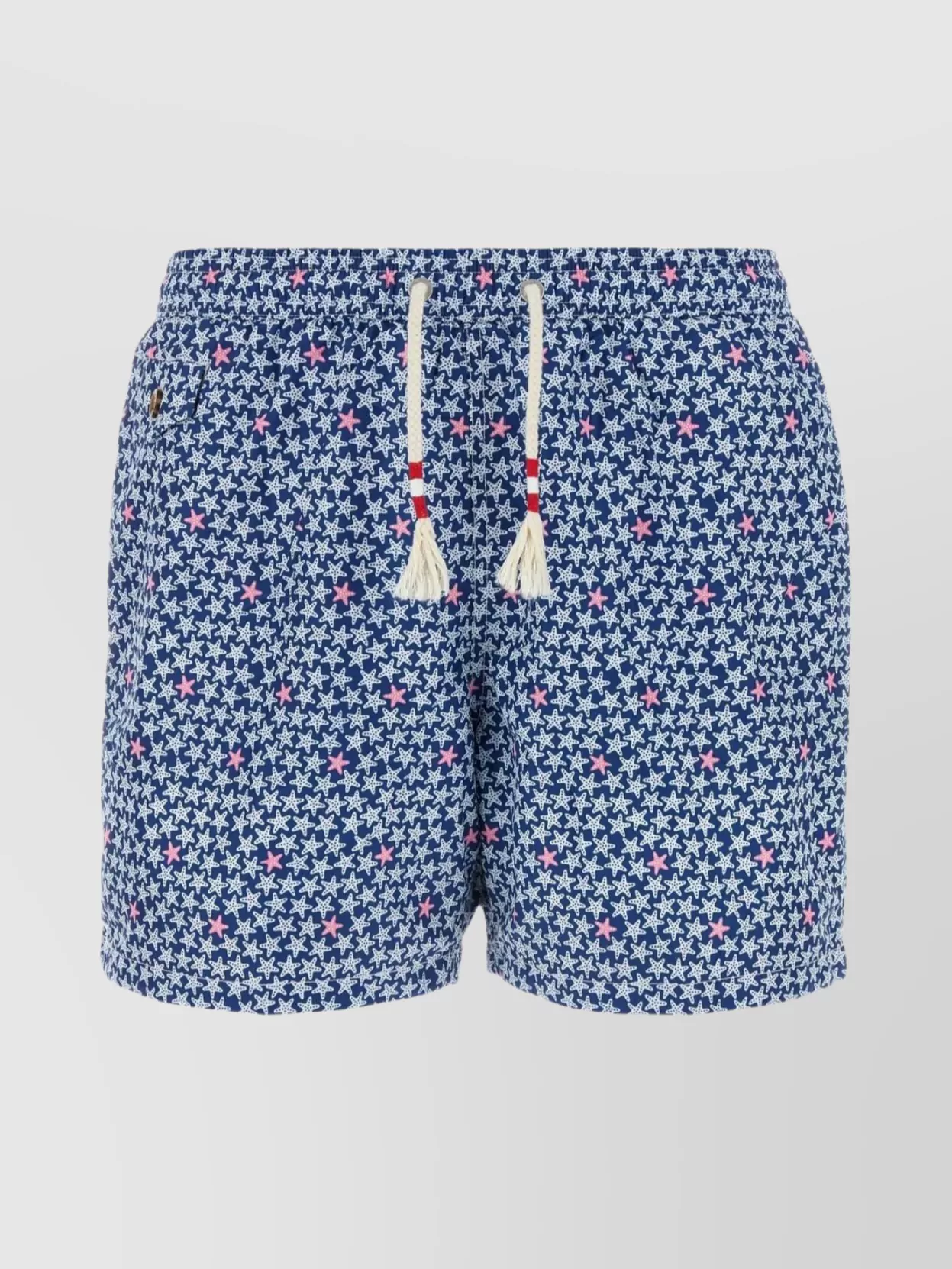 Shop Saint Barth Elastic Waistband Printed Swim Shorts With Tassel