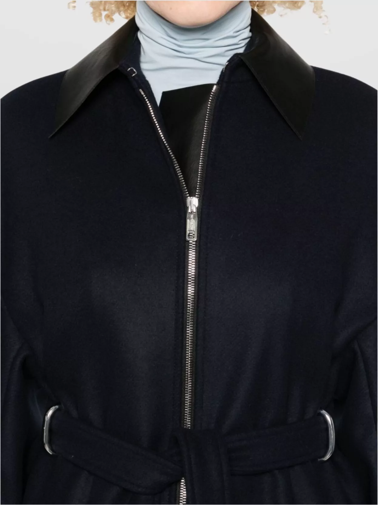 Sportmax Belted Long Coat Featuring Leather Collar