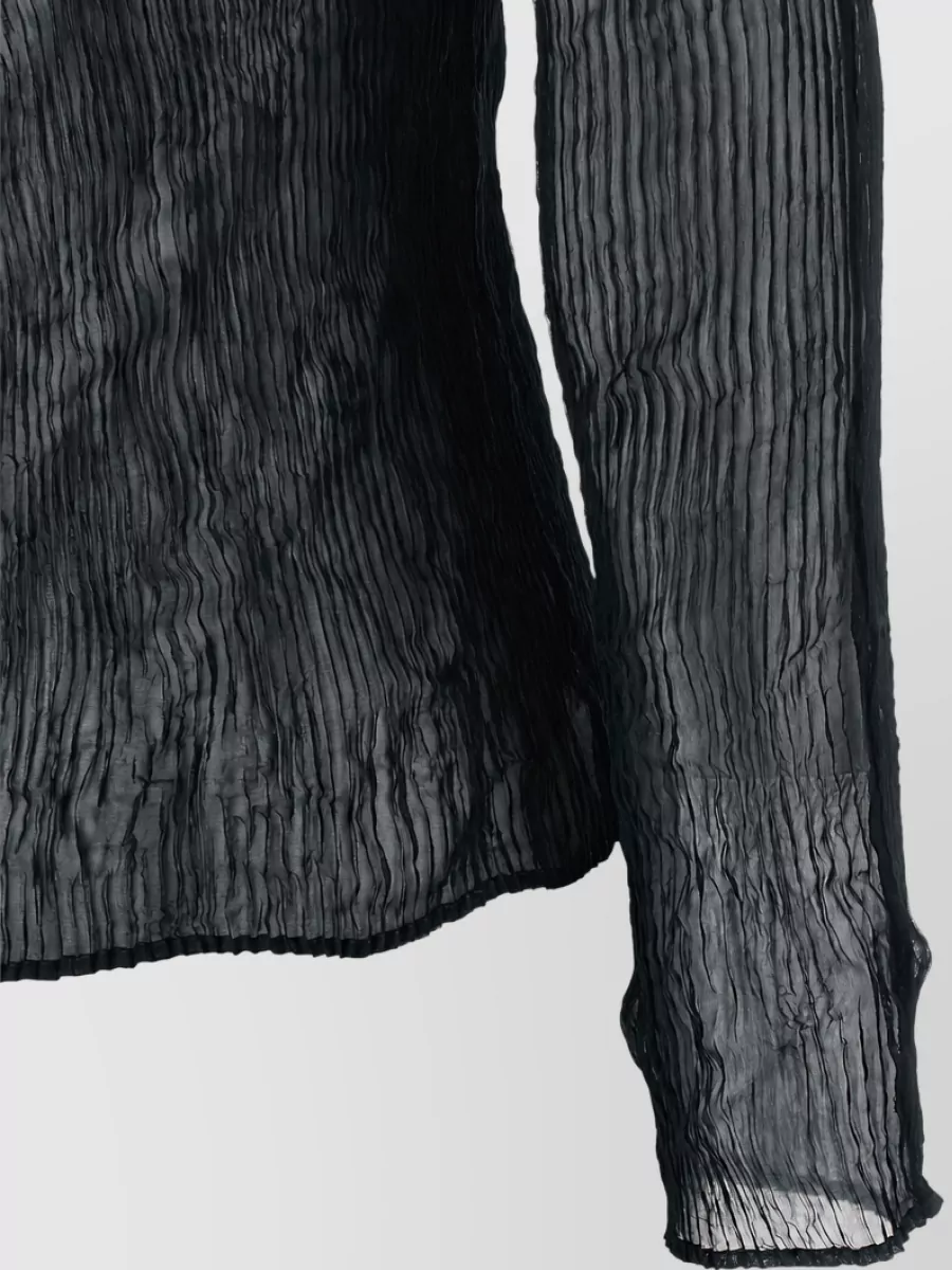 Issey Miyake Chiffon Twist 1 Crinkled Turtleneck Long-Sleeve Top