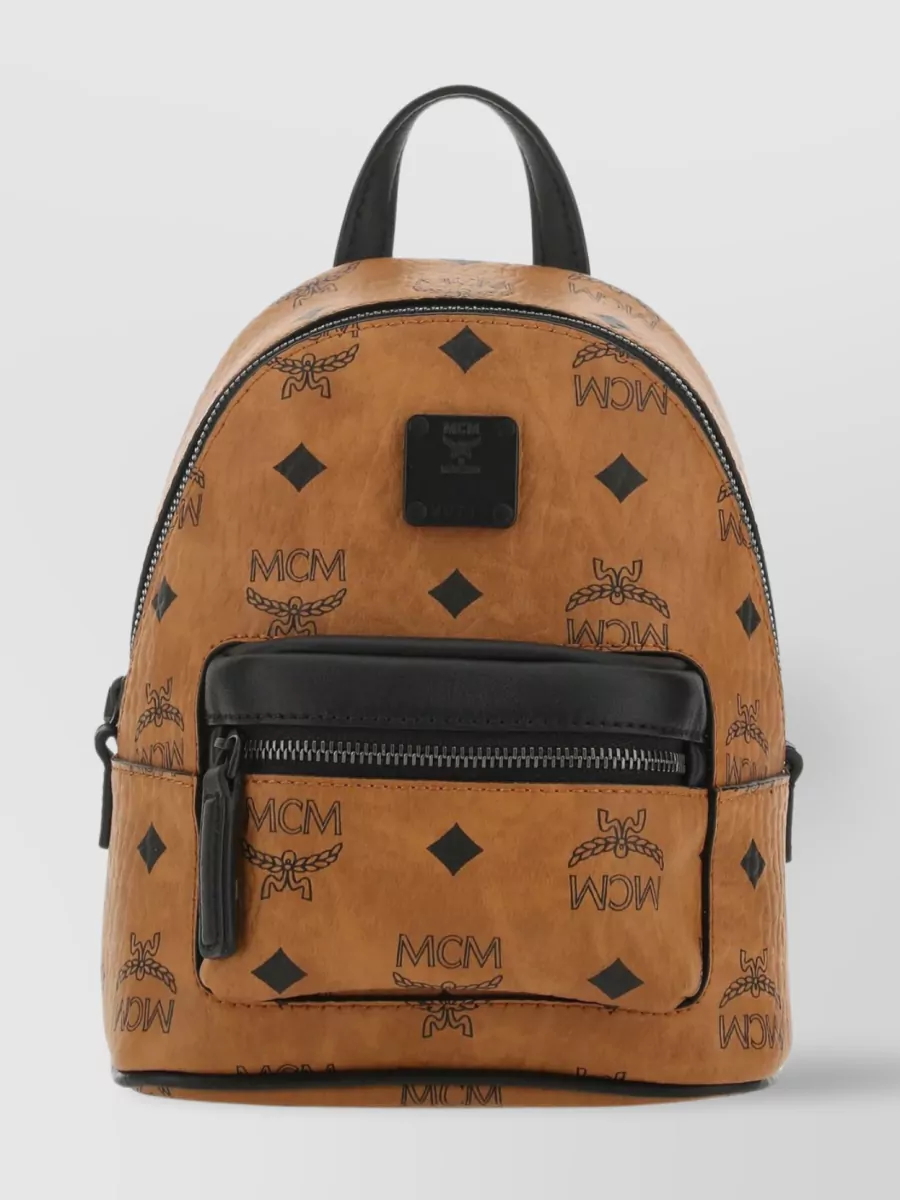 Mcm Pebble Leather Zip Pocket Bag In Brown