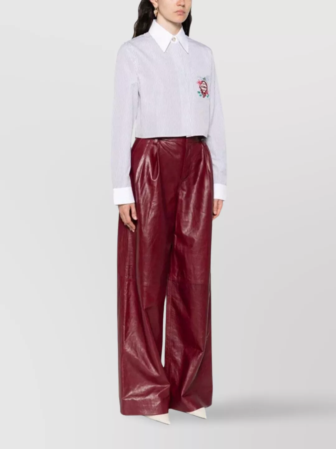 Casablanca Cropped Shirt With Embroidery And Stripes