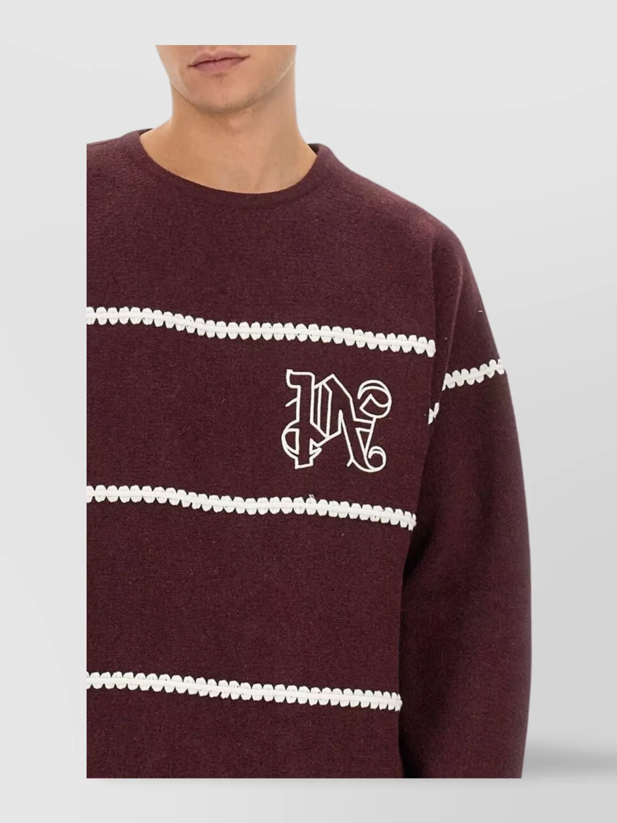 Palm Angels Monogram Striped Sweater Ribbed Trim