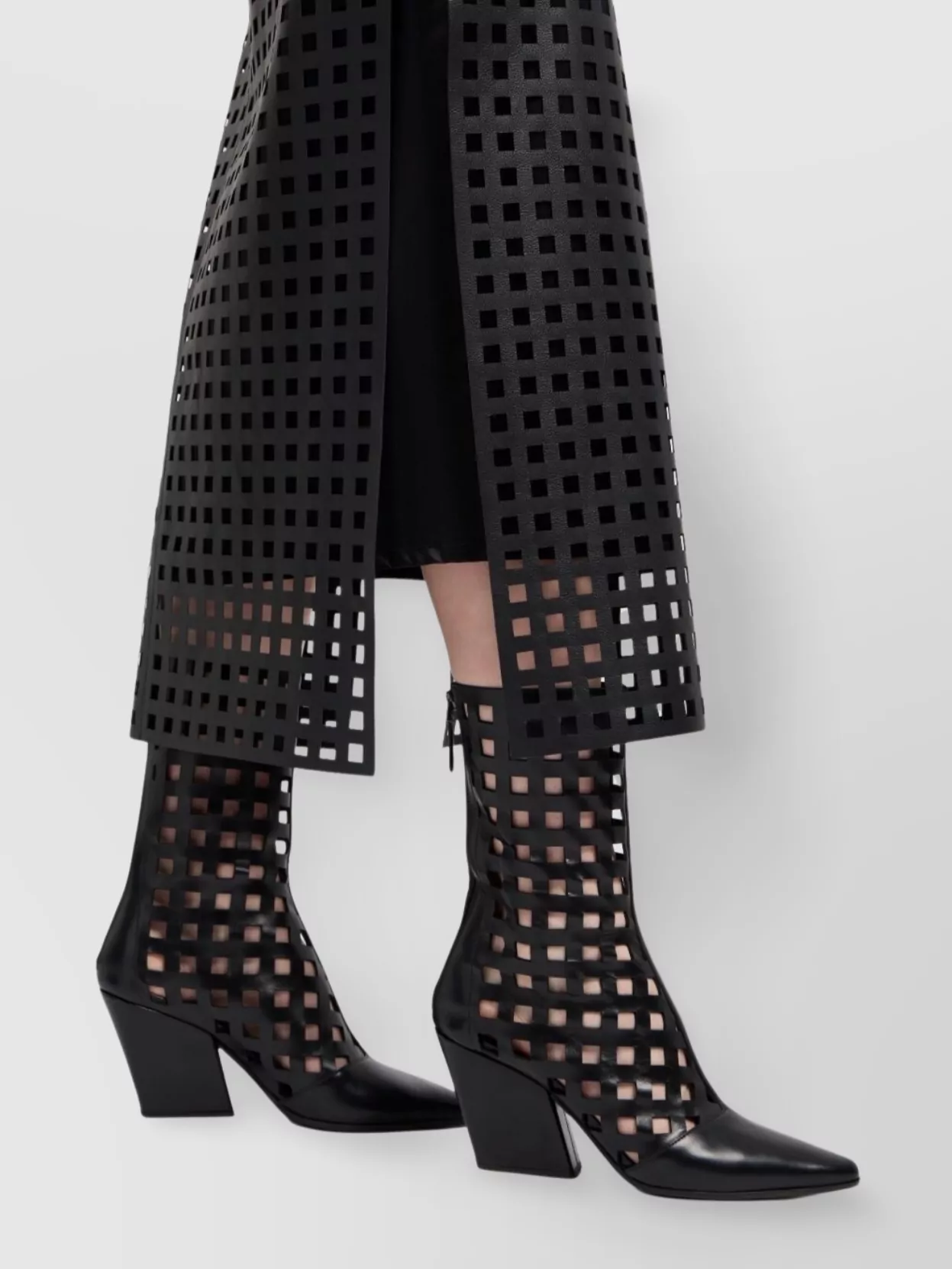 Emporio Armani Leather Grid Pattern High-Waisted Midi Skirt