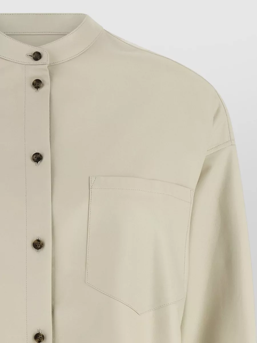 Yves Salomon Long Sleeve Leather Shirt Chest Pocket