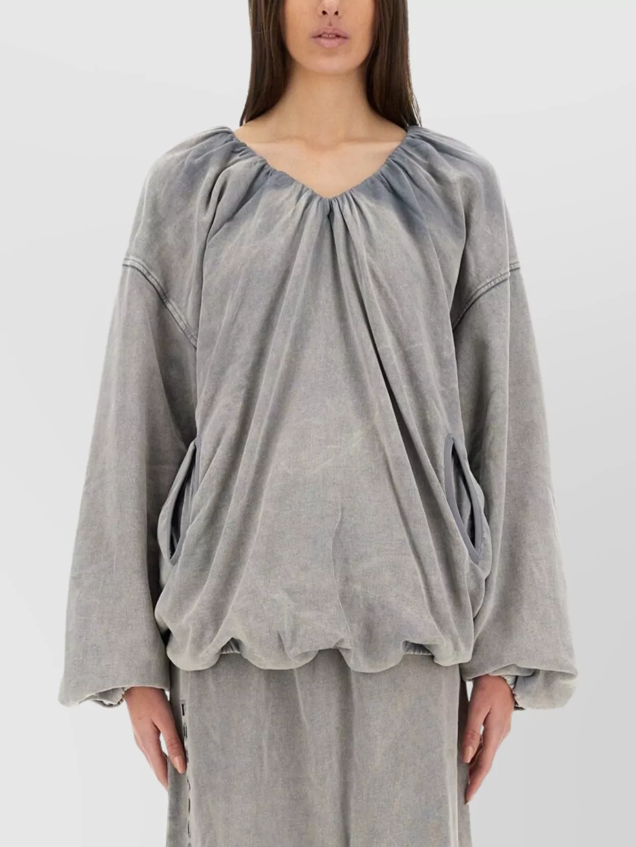 Diesel Gathered Neckline Embroidered Sleeves Sweatshirt