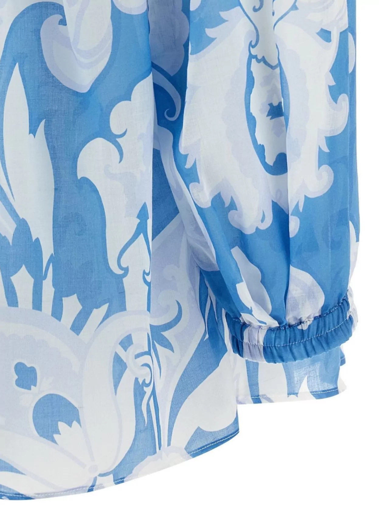 Etro Loose-fit Cotton Shirt With V-neck And Floral Pattern In Blue