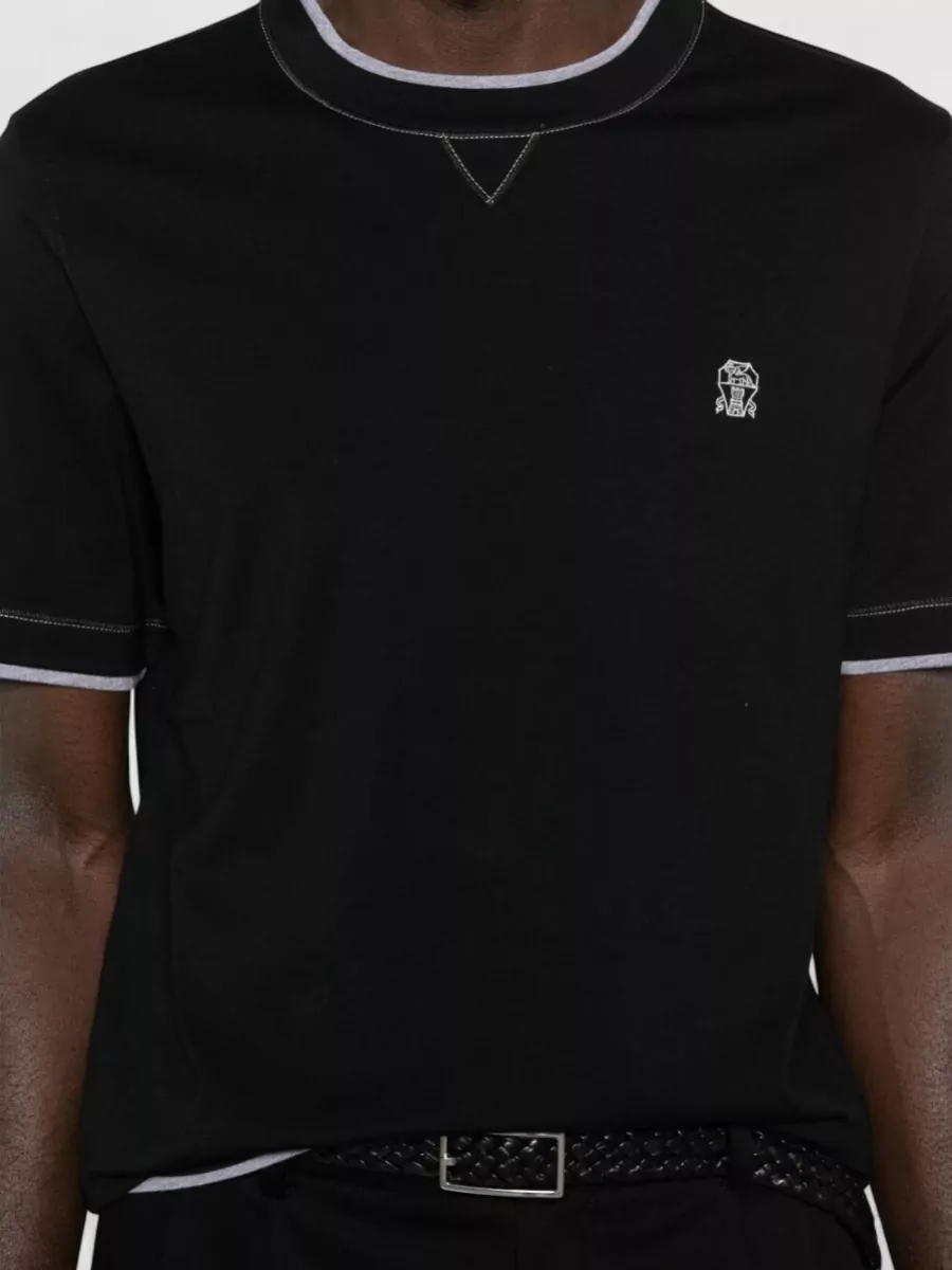 Brunello Cucinelli Cotton T-Shirt With Logo And Stitching