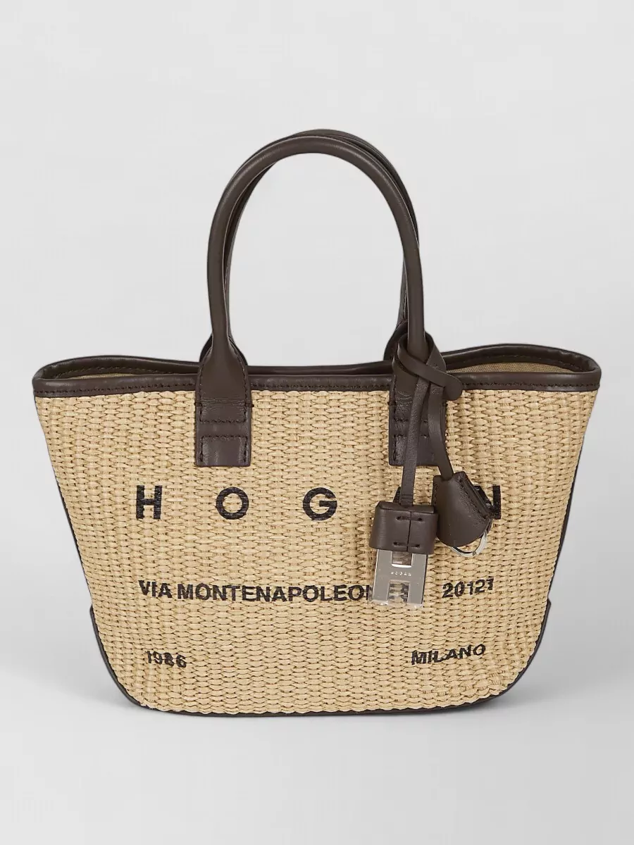 Hogan Mini Raffia And Leather Tote Bag