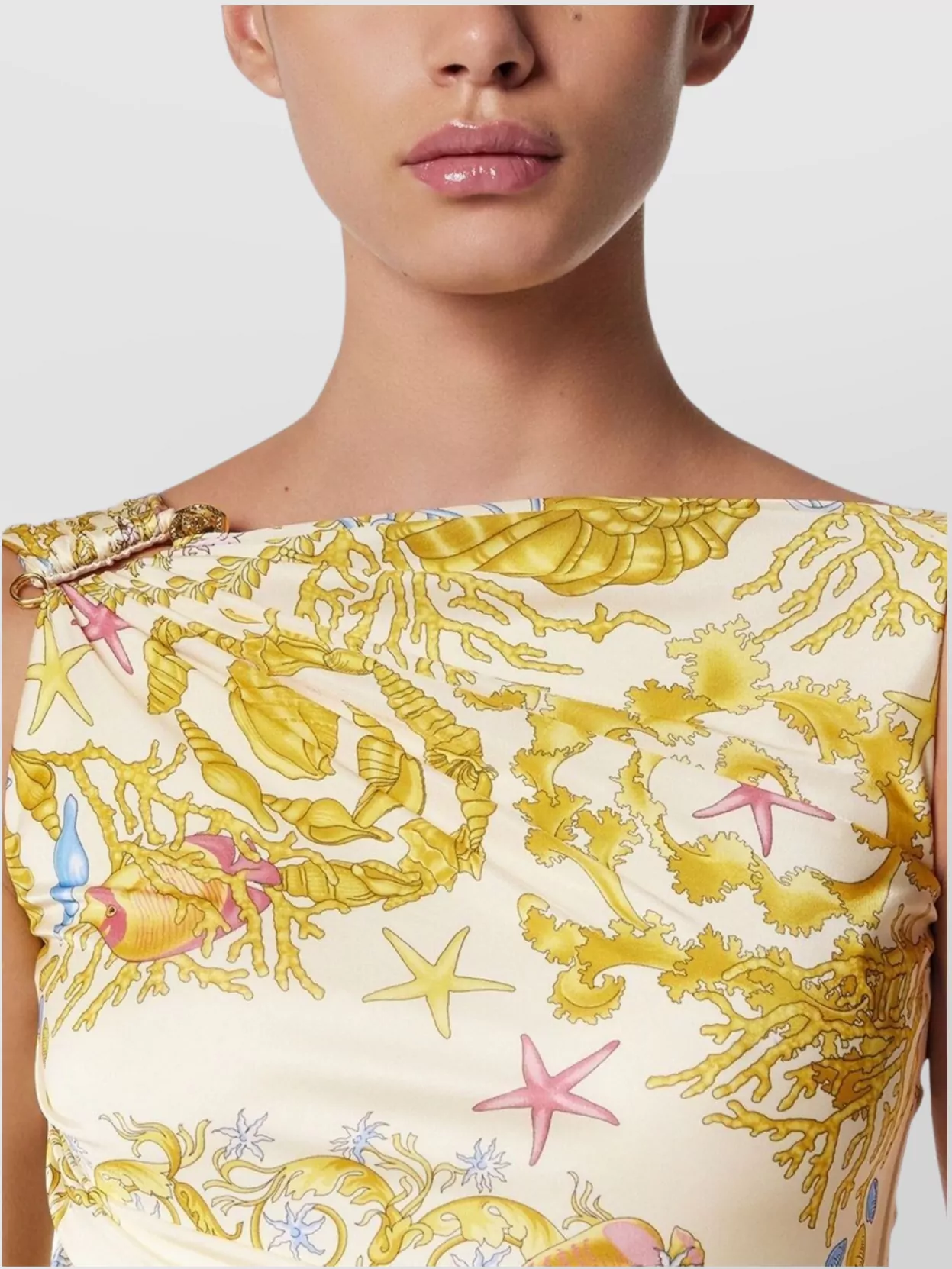 Versace Floral Draped Sleeveless Dress In Yellow