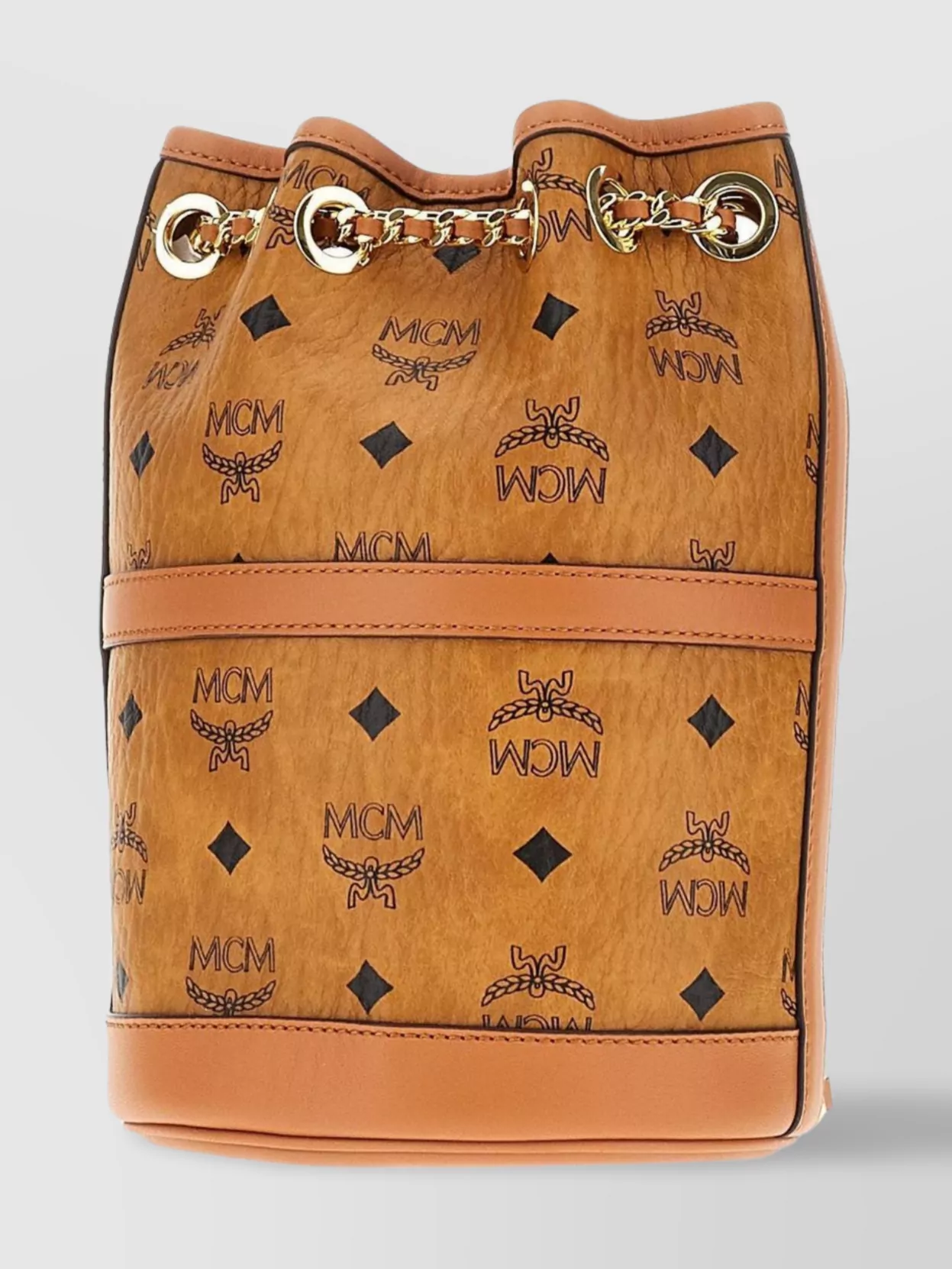 Mcm Chain Bucket Bag With Printed Synthetic Leather