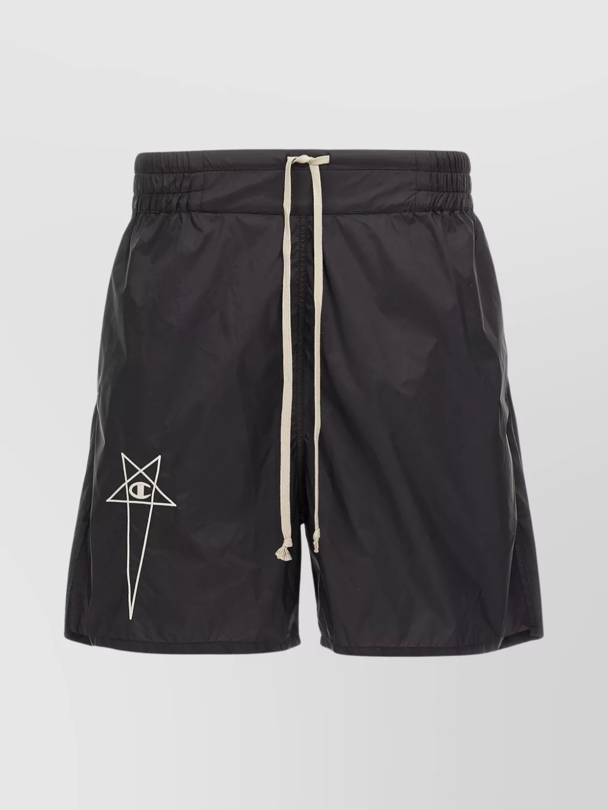 Rick Owens Champion Elastic Waistband Bermuda Shorts With Side Pockets In Black
