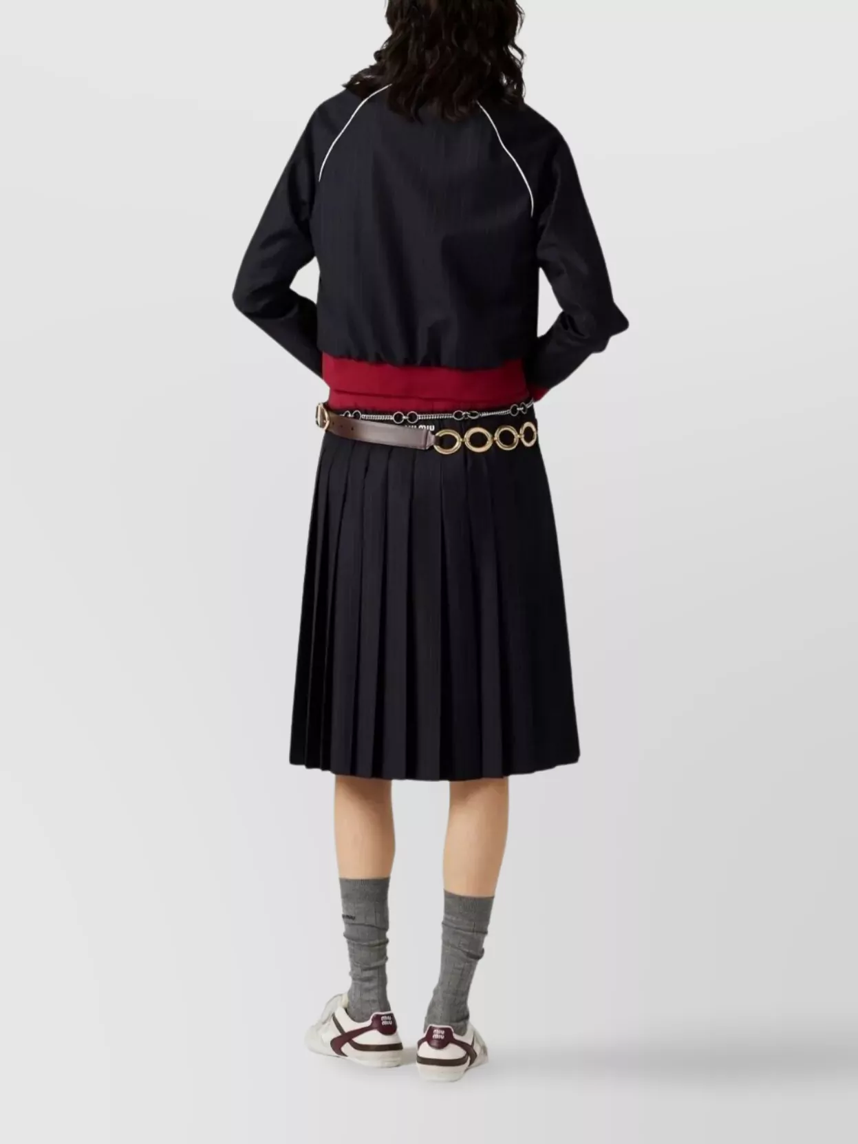 Miu Miu Pleated Pinstripe Midi Skirt