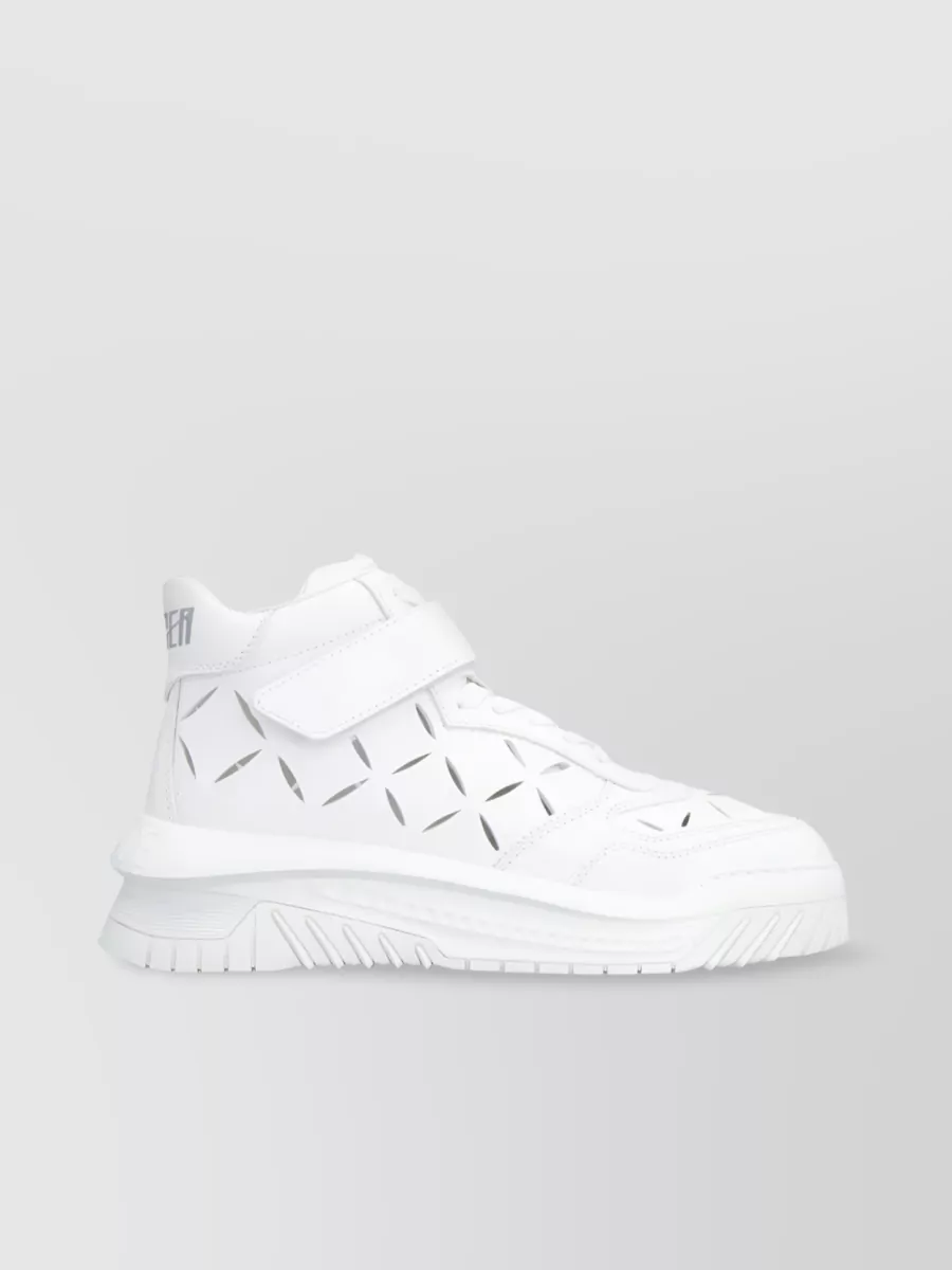 Shop Versace Perforated Leather High-top Sneakers In White