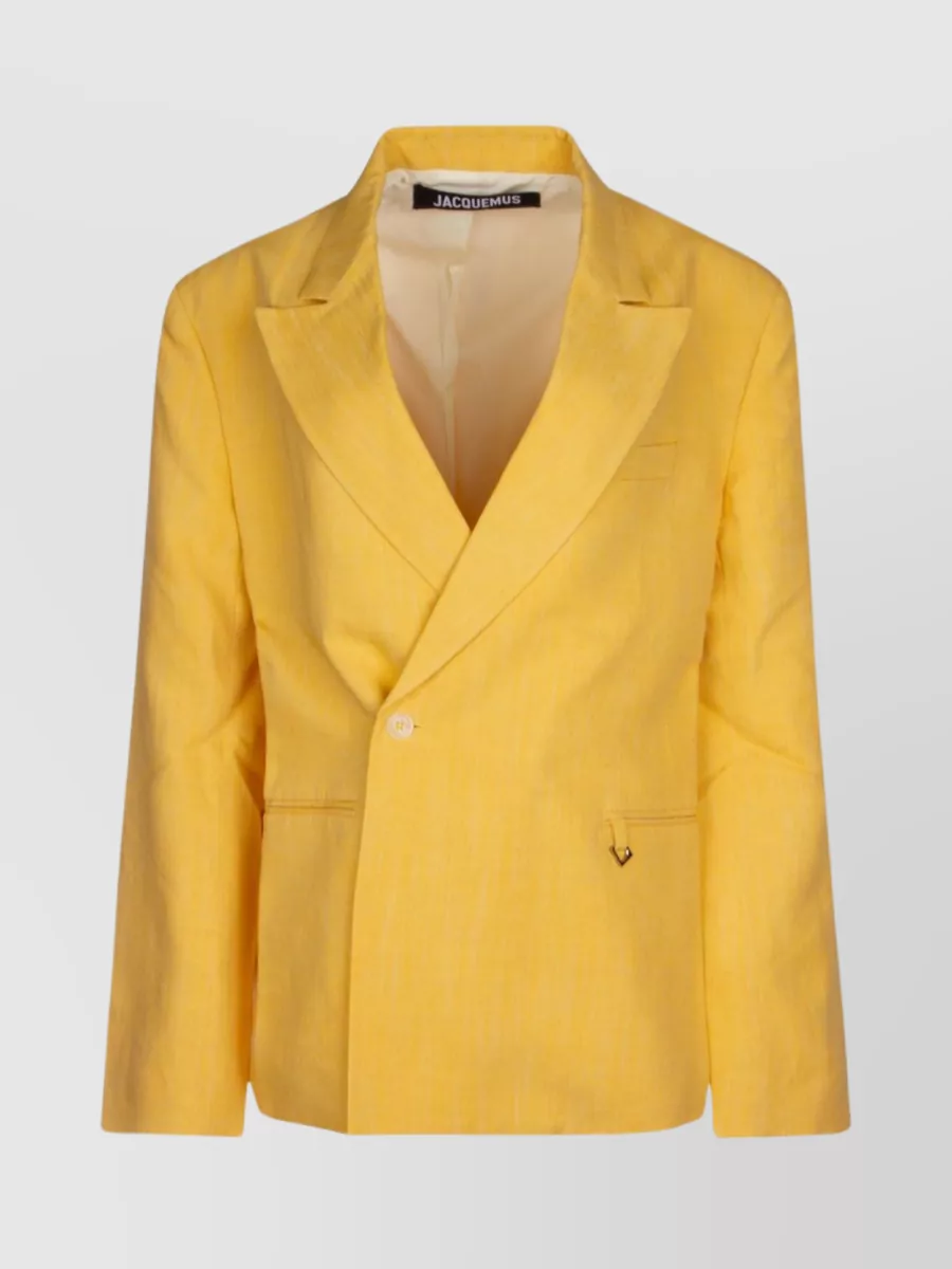 Jacquemus Structured Notch Lapel Jacket With Chest And Flap Pockets In Yellow
