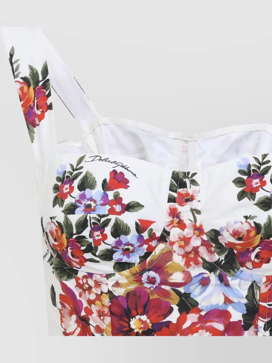 Dolce&Gabbana Sleeveless Square Neck Dress Floral Pleated