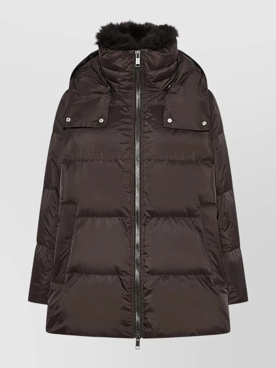 Yves Salomon down a-line hooded coat with shearling collar