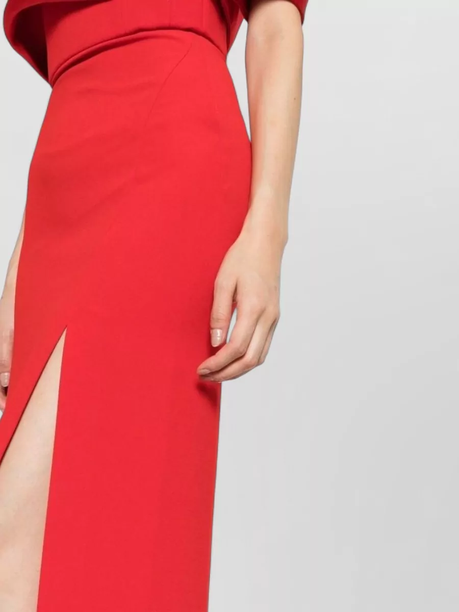 Solace London Off-Shoulder Long-Sleeve Front-Slit Gown