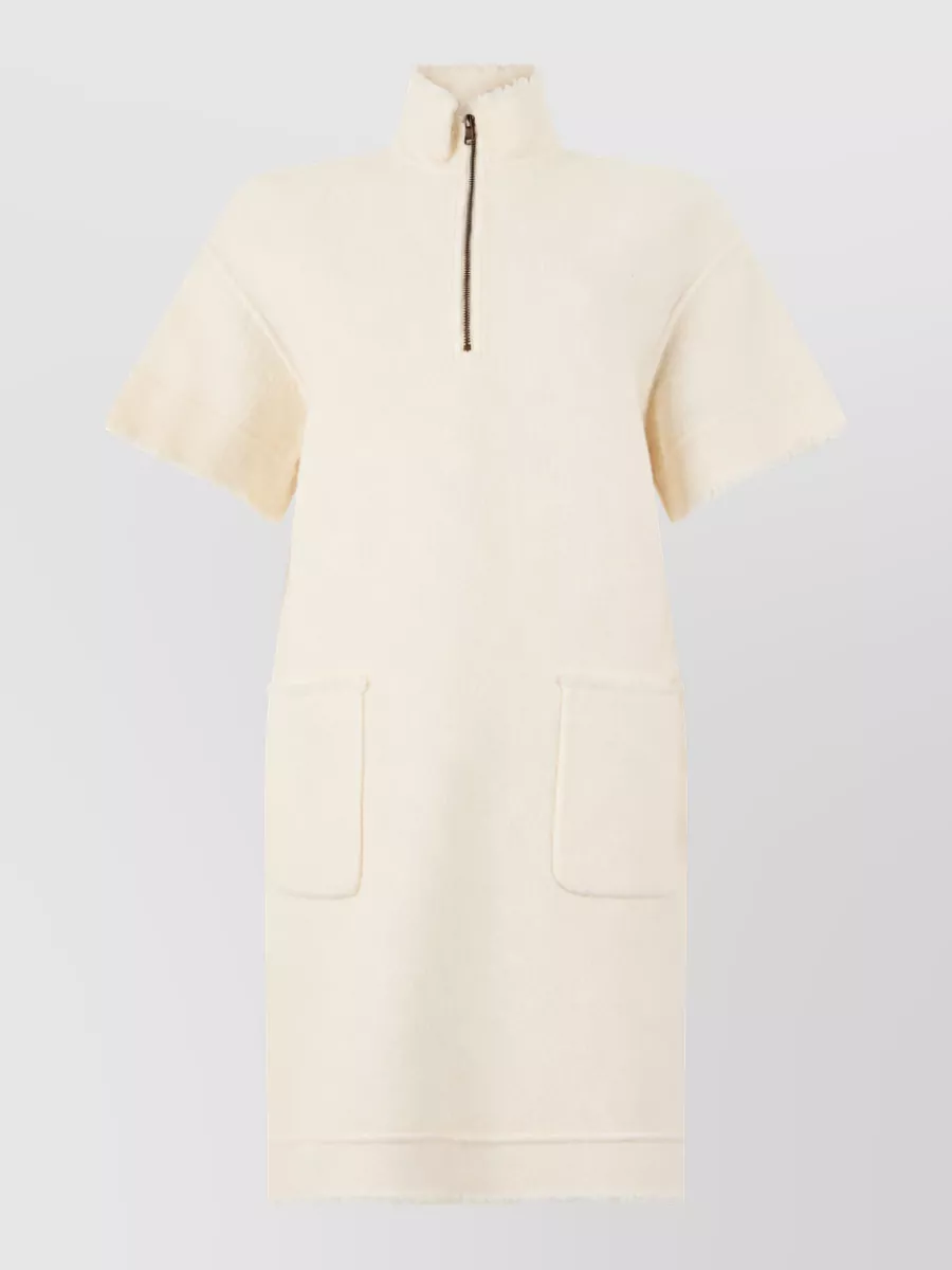 Max Mara virgin wool short-sleeve zip-collar dress