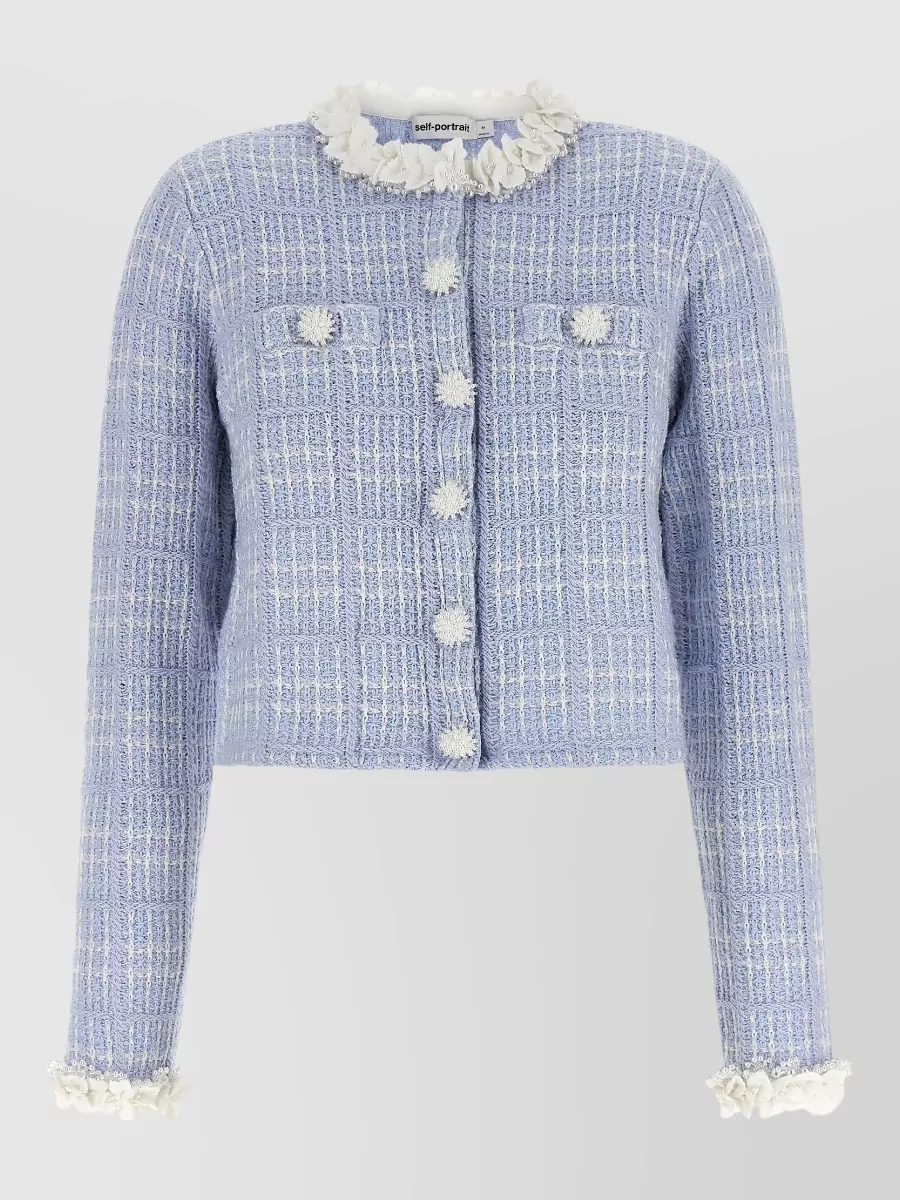 Self-Portrait silk blend checked cropped jacket
