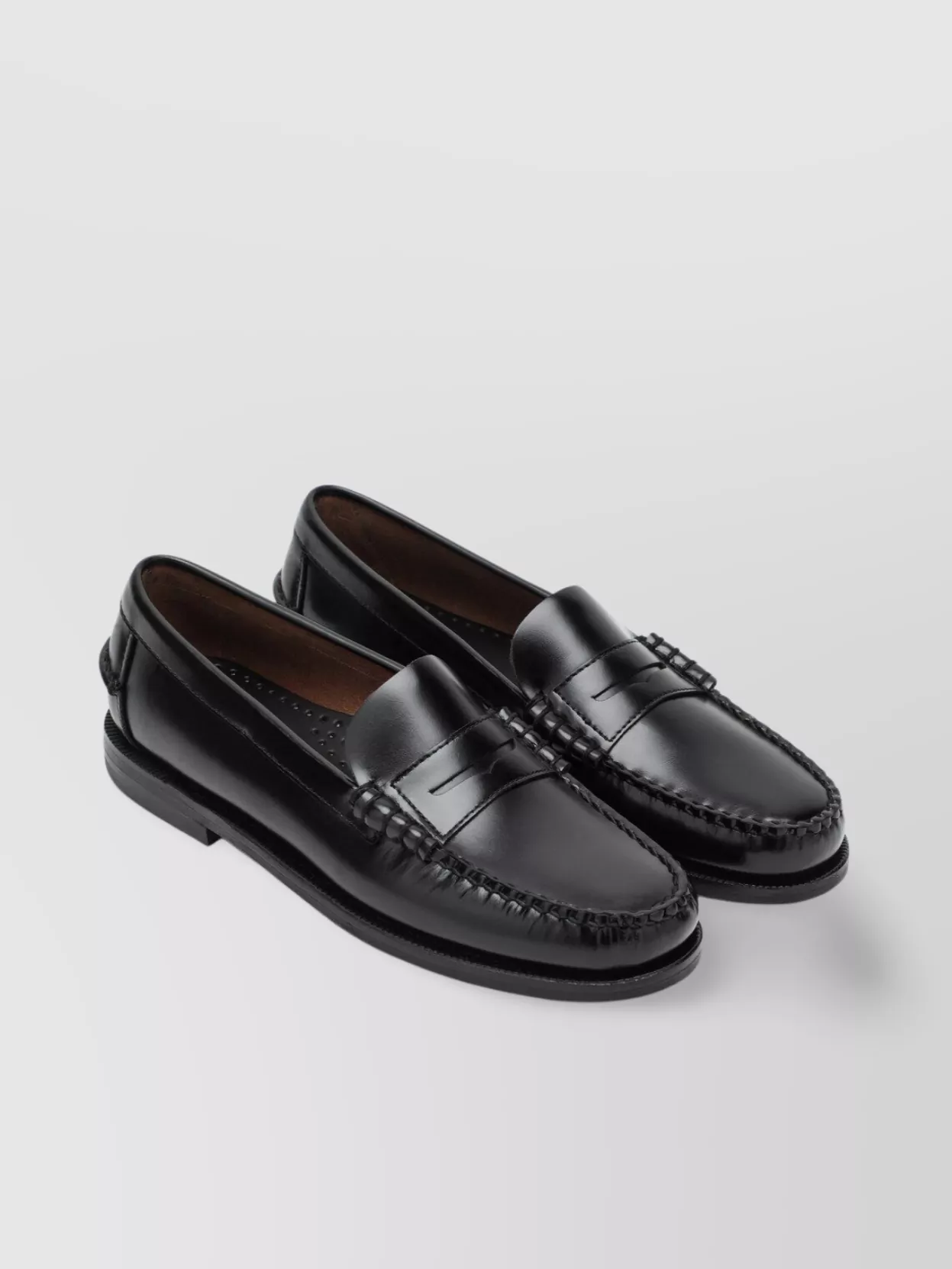 Sebago Round Toe Leather Loafers With Penny Strap