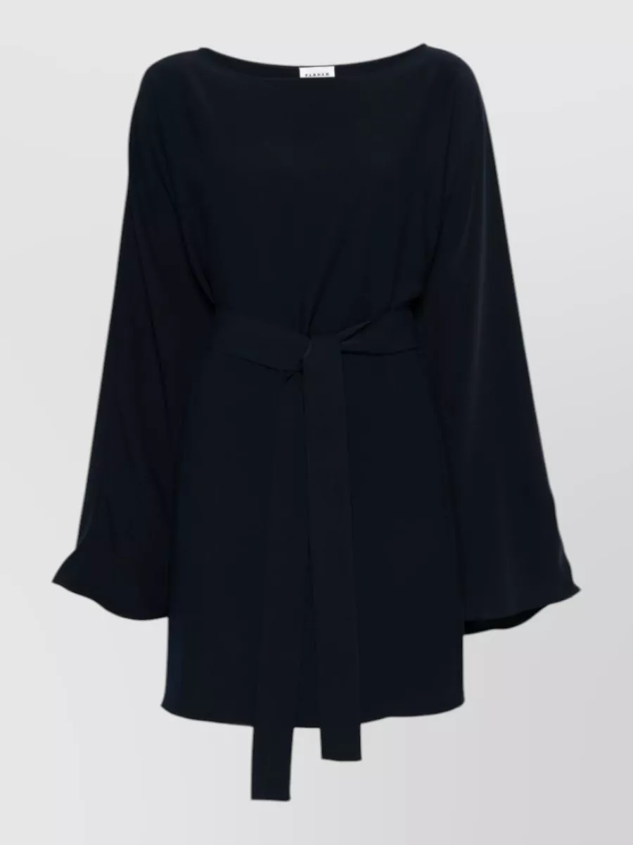 Parosh boat neck long sleeve belted mini dress