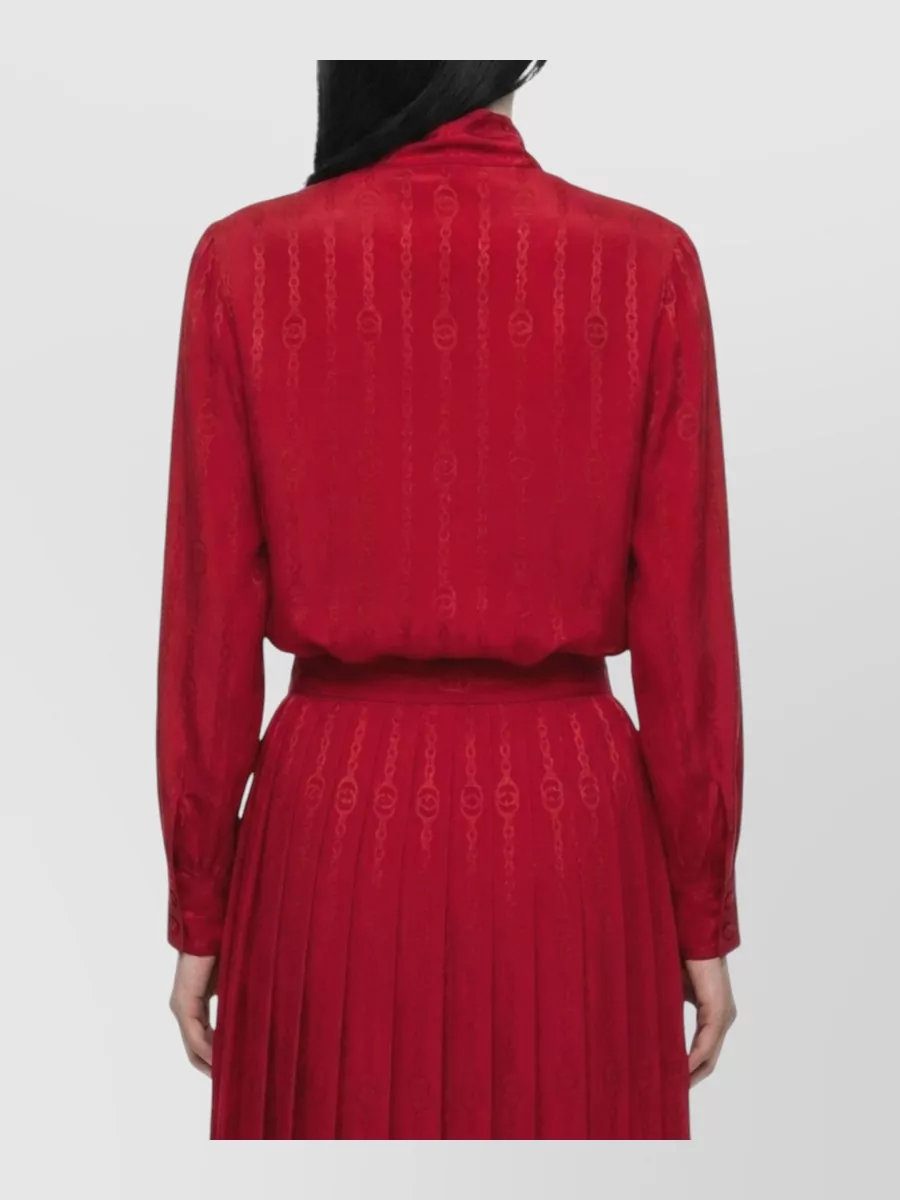 Gucci Silk Jacquard Tie-Neck Long-Sleeve Shirt