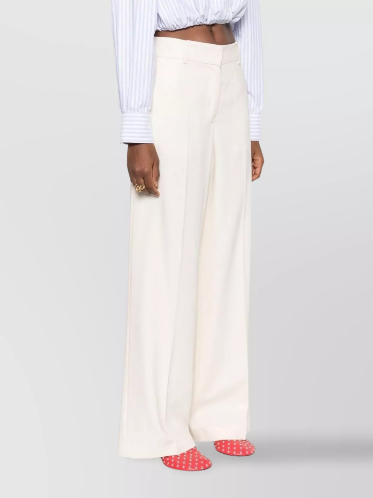 Msgm White Pressed-crease Trousers In White