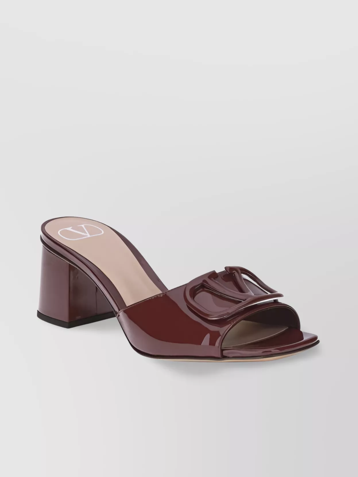 Valentino Garavani Patent Leather Vlogo Slide Sandals With Block Heel