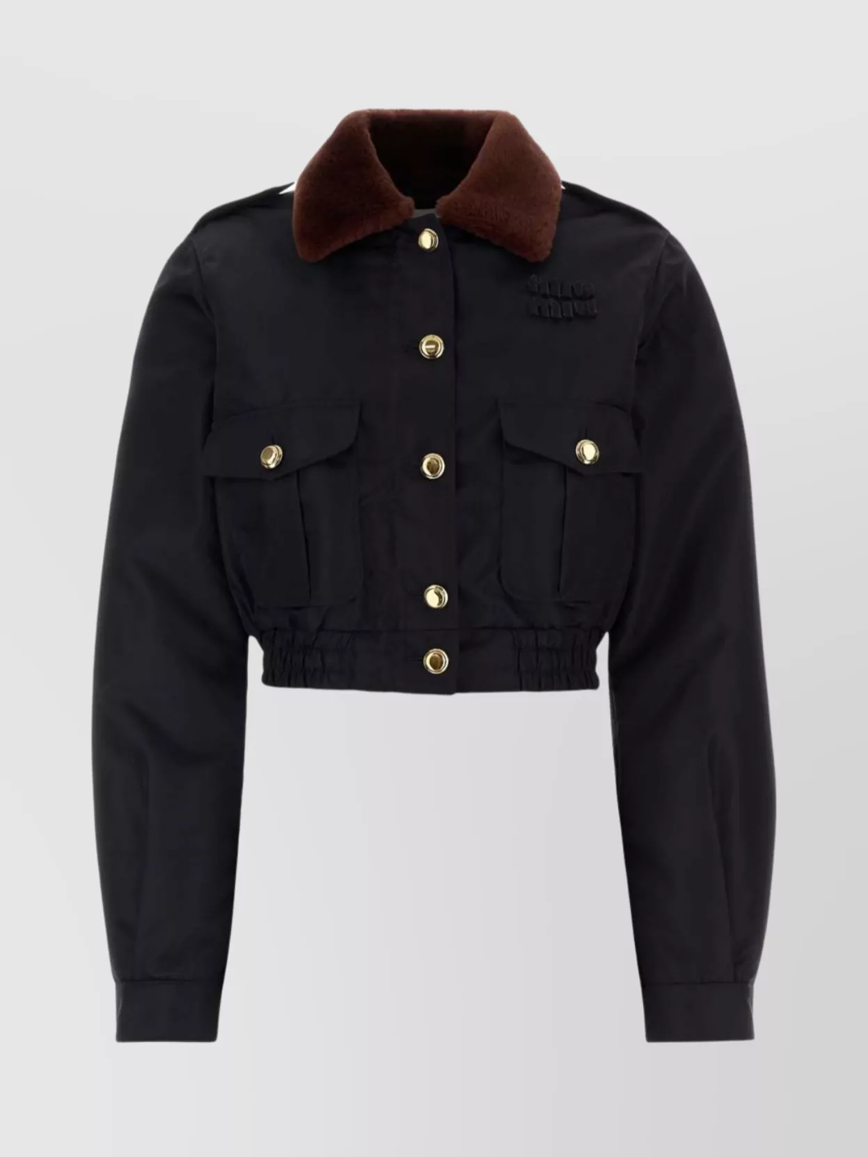 Miu Miu Nylon Jacket With Faux Fur Collar In Black