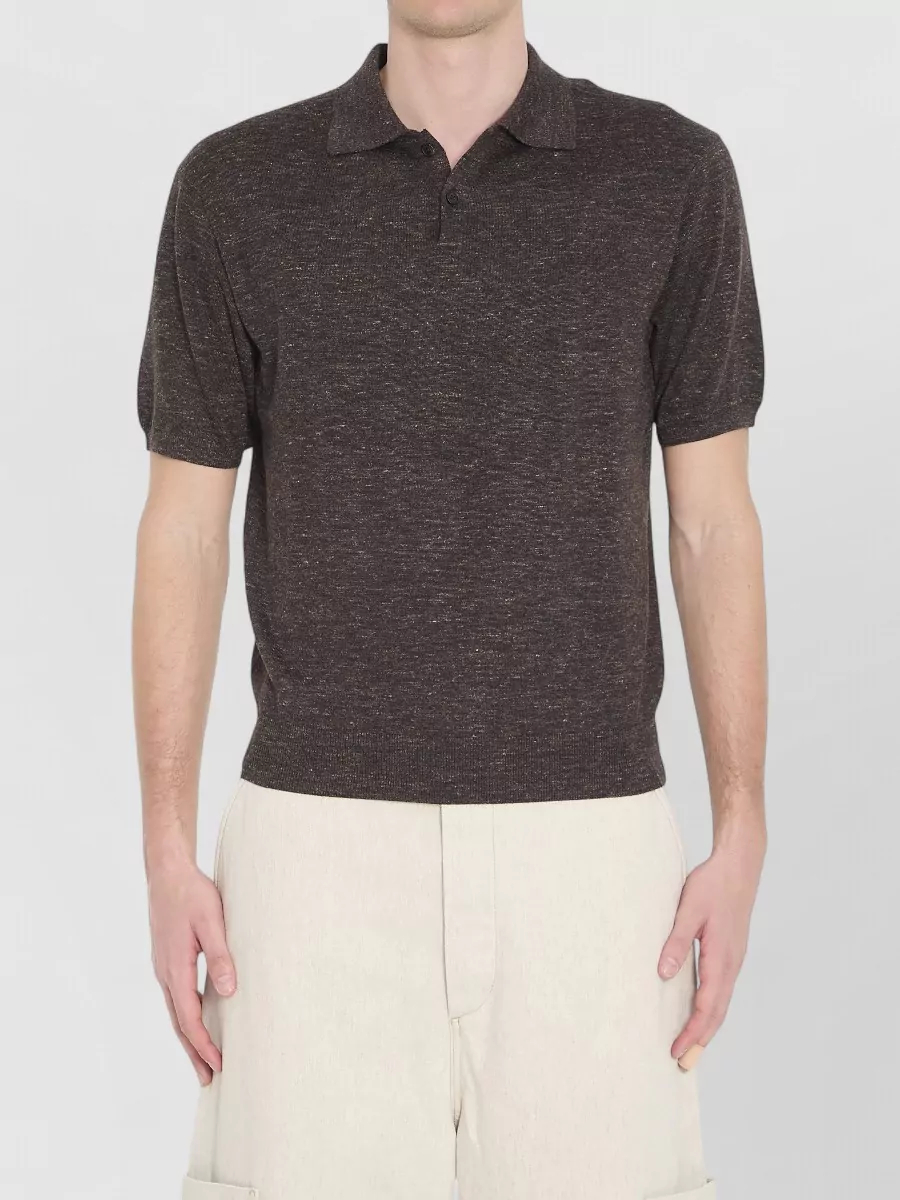 The Row Cashmere Silk Linen Ribbed Short-Sleeve Polo Shirt