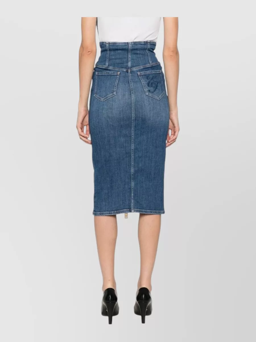 Elisabetta Franchi Denim High-Rise Midi Pencil Skirt