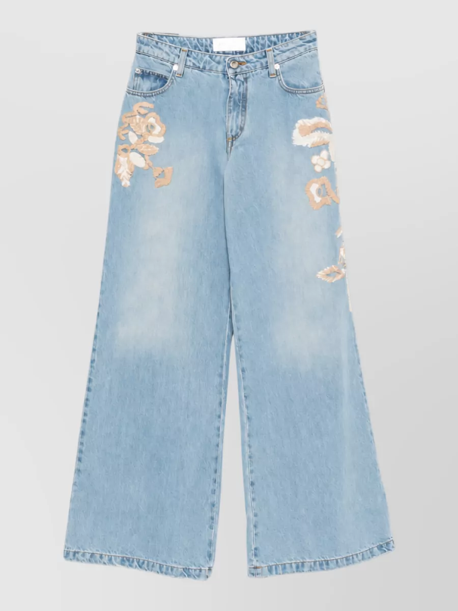 Ermanno Firenze embroidered wide-leg denim jeans