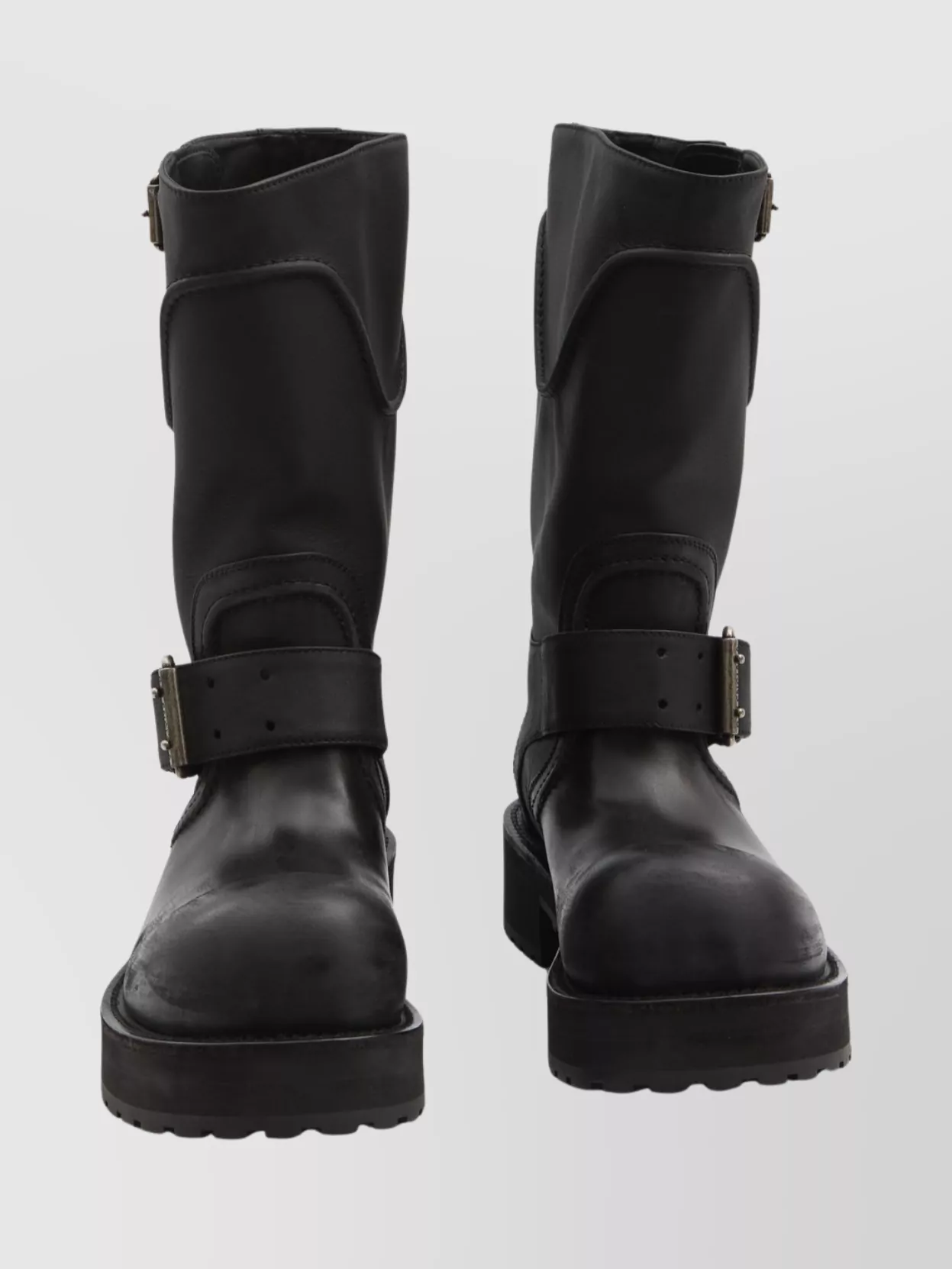 Balenciaga Mid-Calf Leather Boots Rubber Sole
