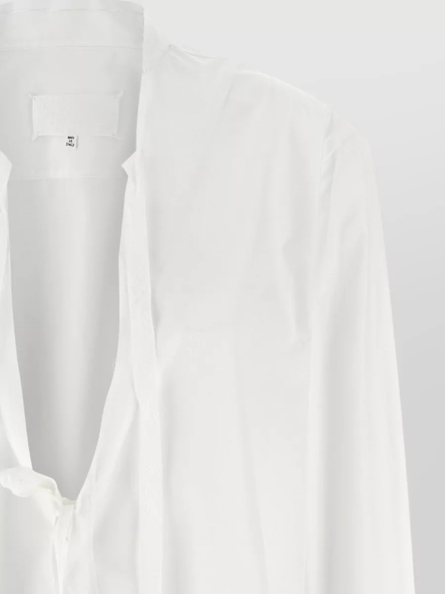 Maison Margiela Cotton Poplin V-Neck Raw-Edge Long-Sleeve Mini Shirt Dress