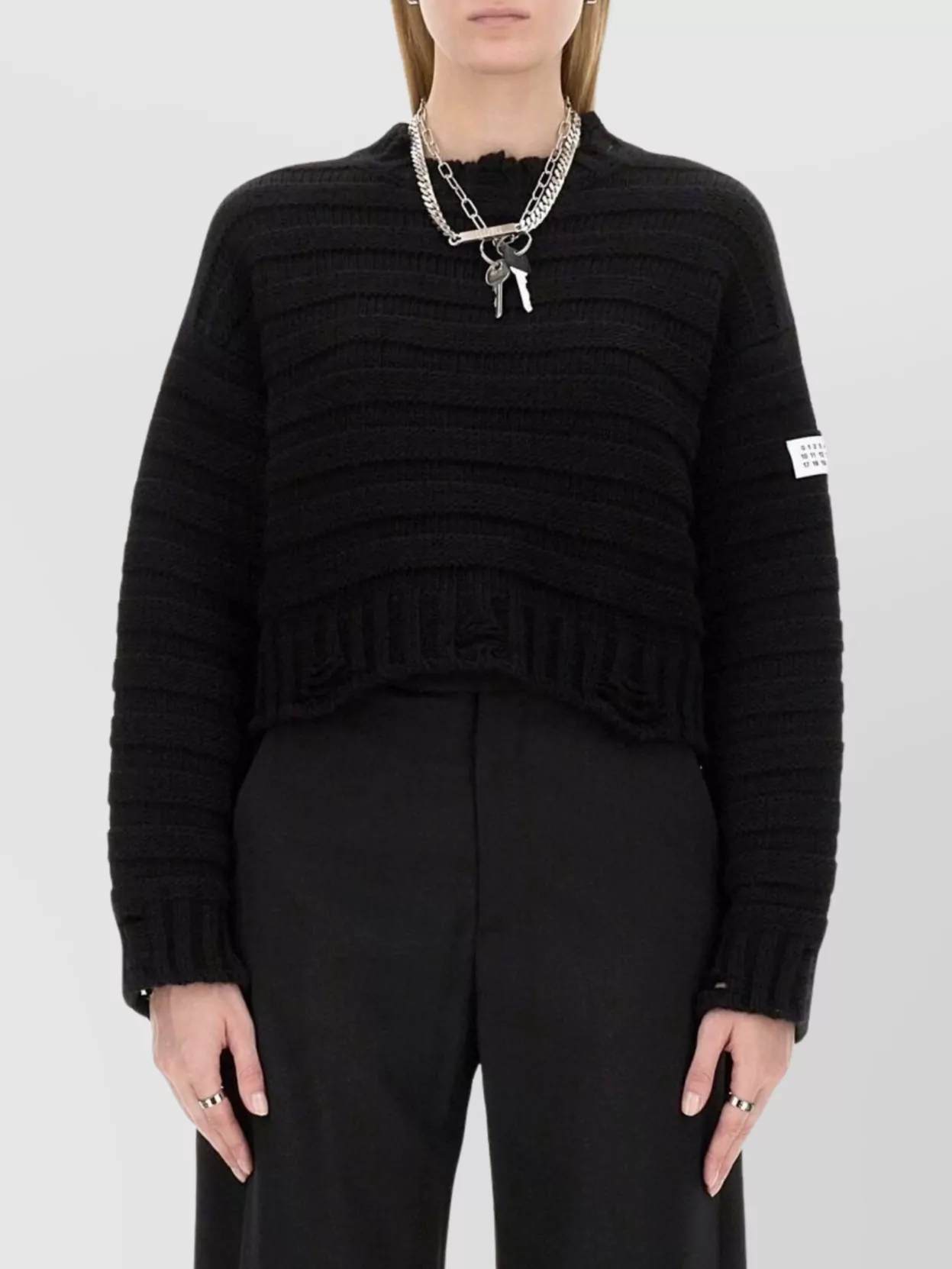 Mm6 Maison Margiela Cropped Chunky Knit Sweater With Crew Neck