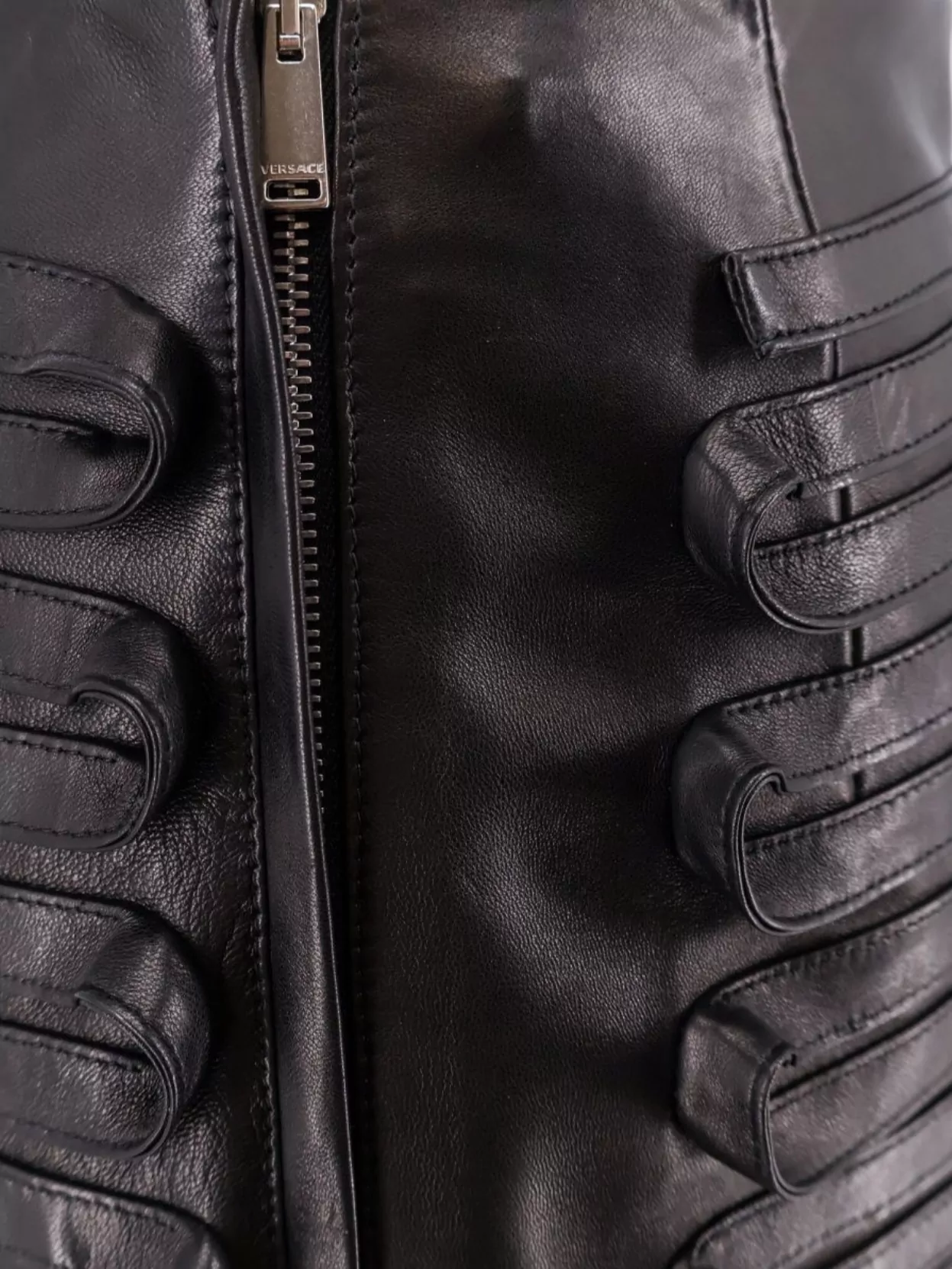 Versace Layered Leather Skirt Textured Finish