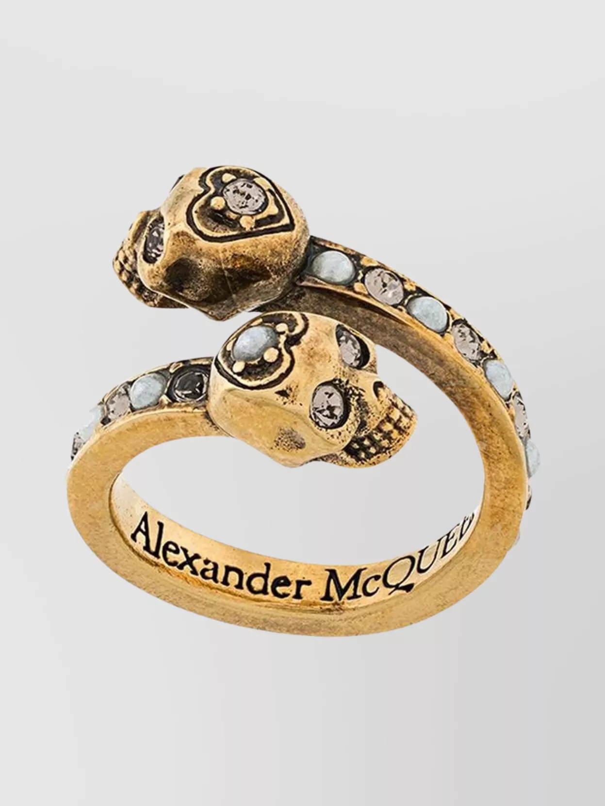 Alexander Mcqueen Wrap-Around Skull Ring With Pearls And Crystals