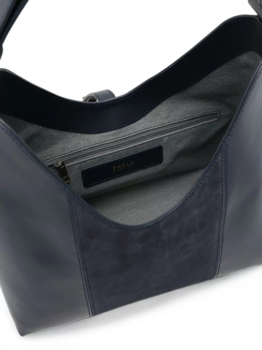 Furla Goccia Medium Suede Panelled Leather Shoulder Bag