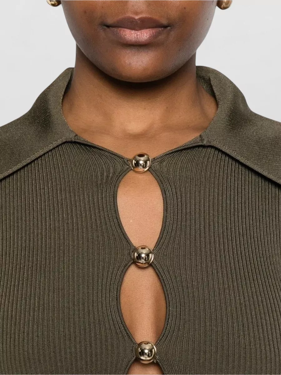 Self-Portrait Cutout Long-Sleeve Knitted Top