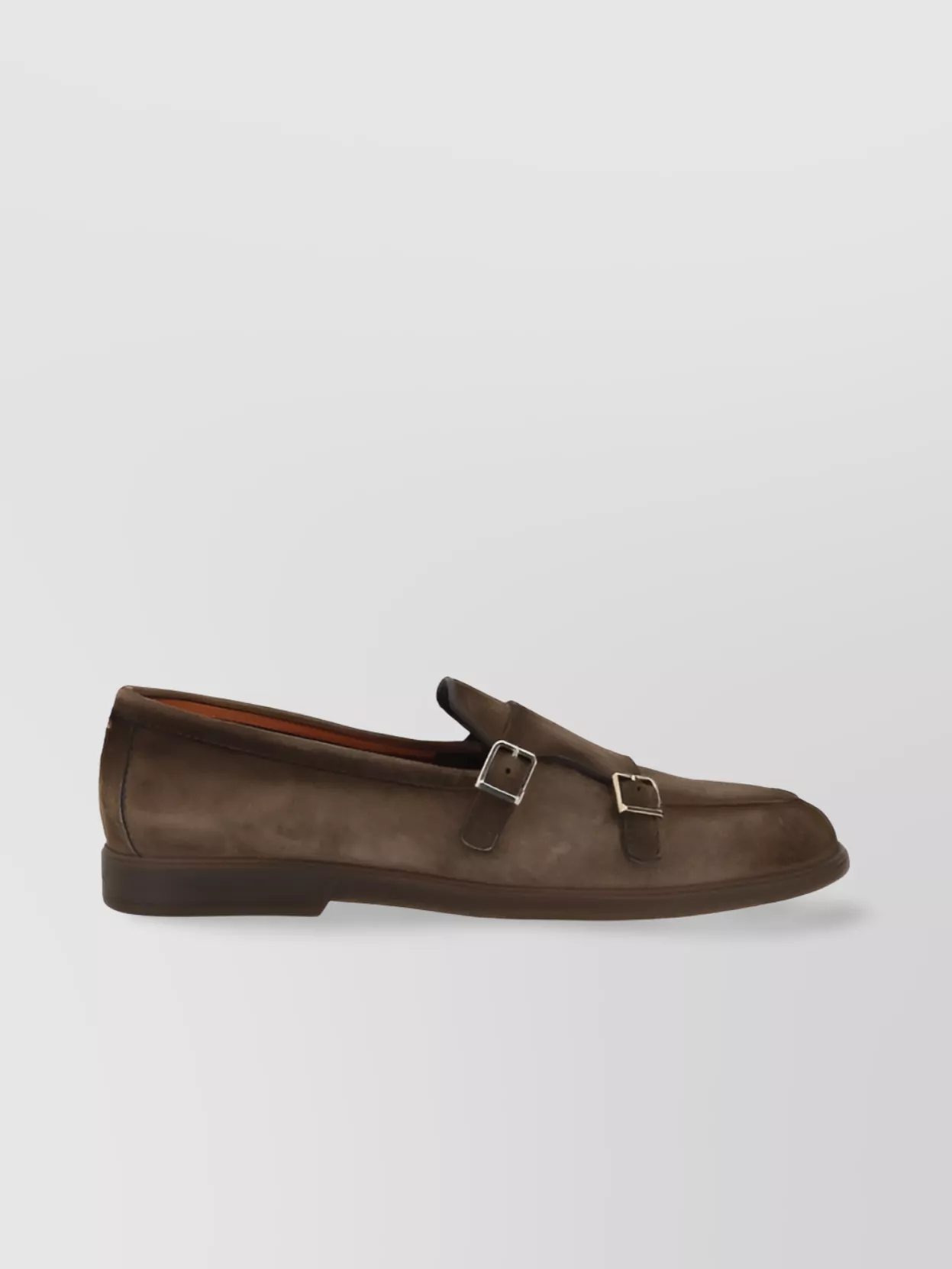 Santoni Almond Toe Leather Loafers With Metal Buckles