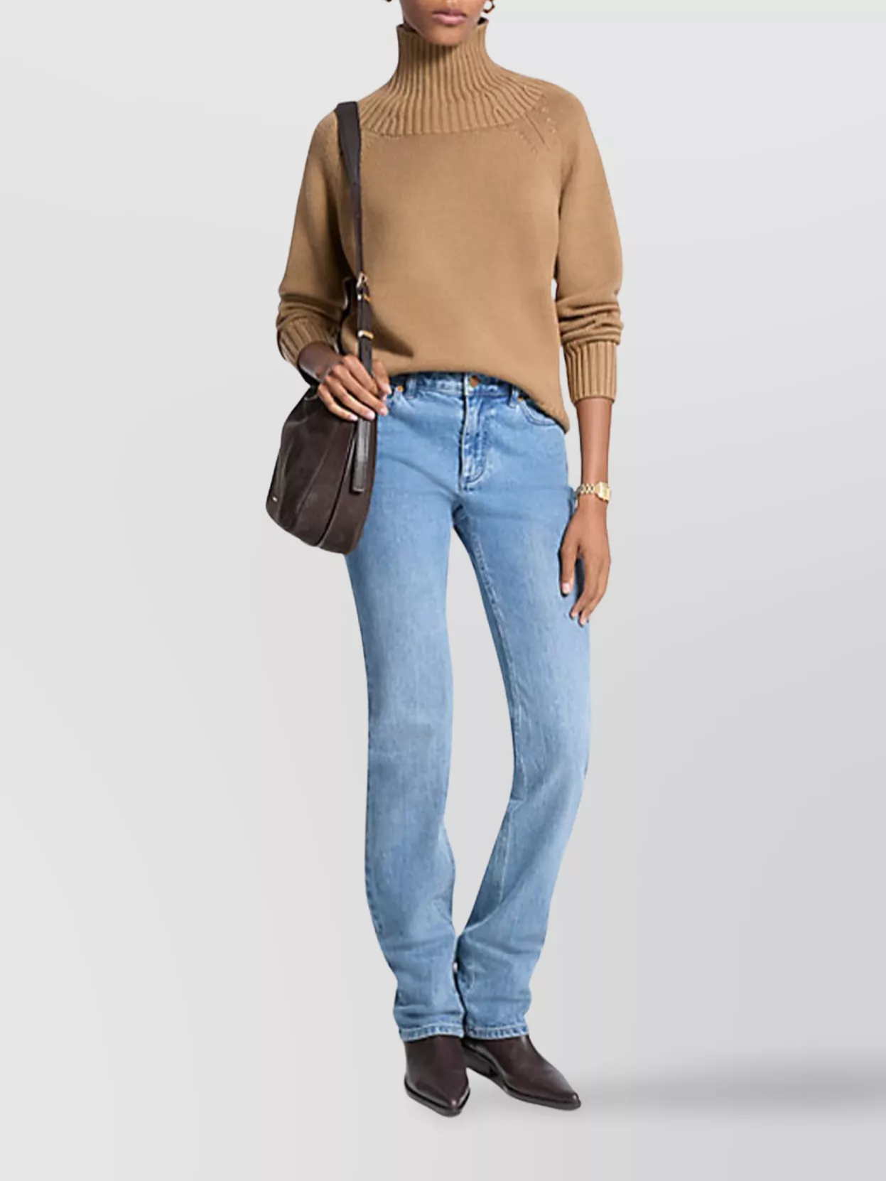 Michael Kors Long Sleeve Knit Sweater Turtleneck In Brown