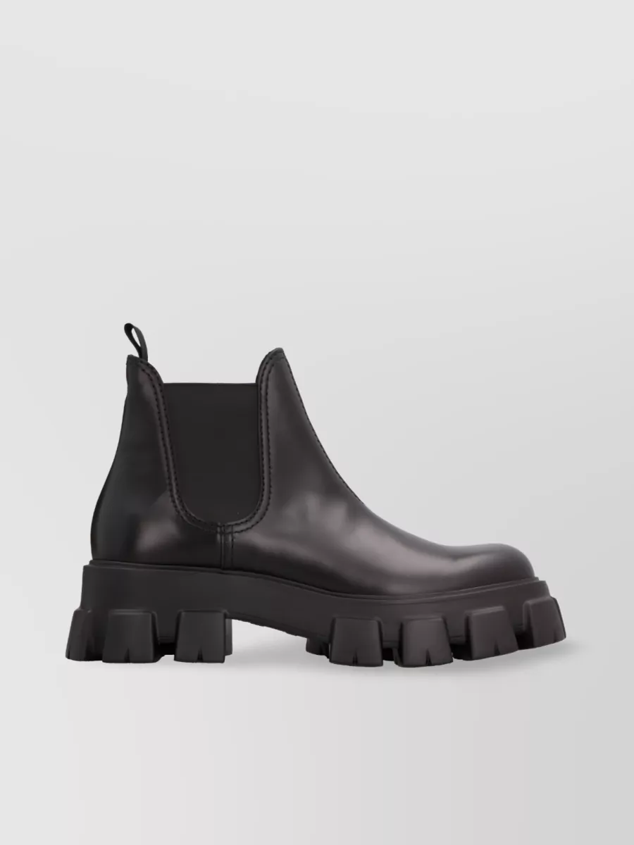 Shop Prada Monolith Chunky Sole Leather Boots In Black