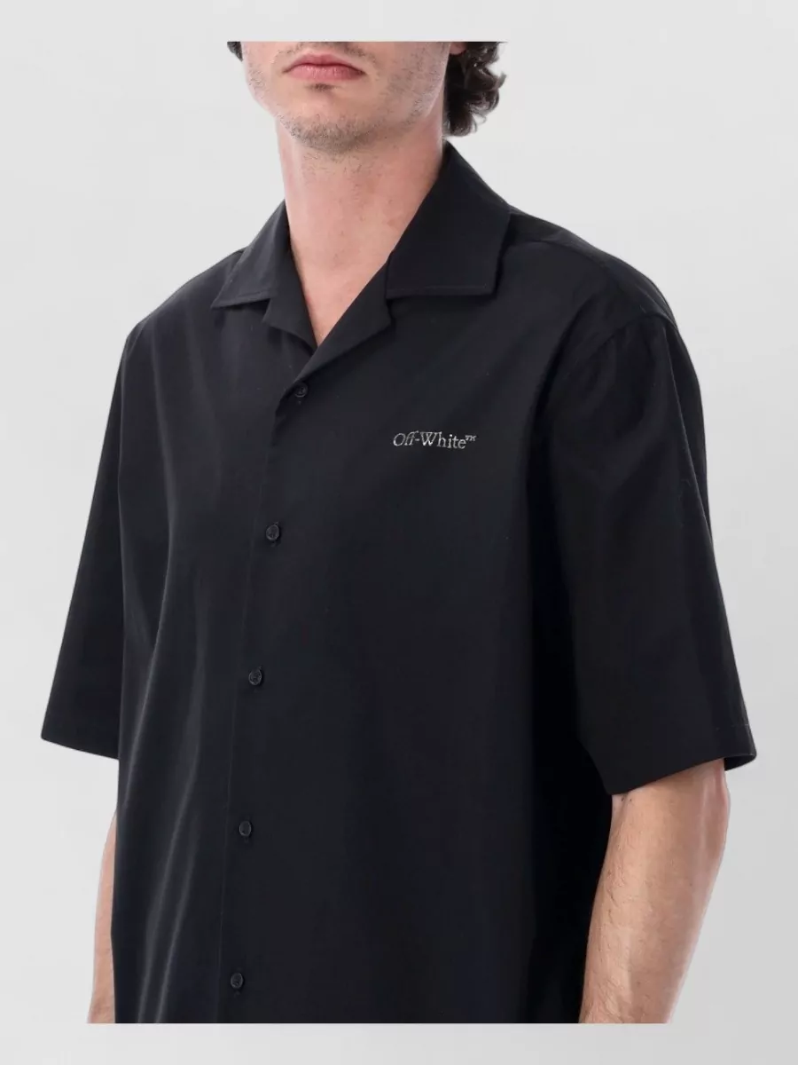 Off-White Cotton Printed Short-Sleeve Bowling Shirt