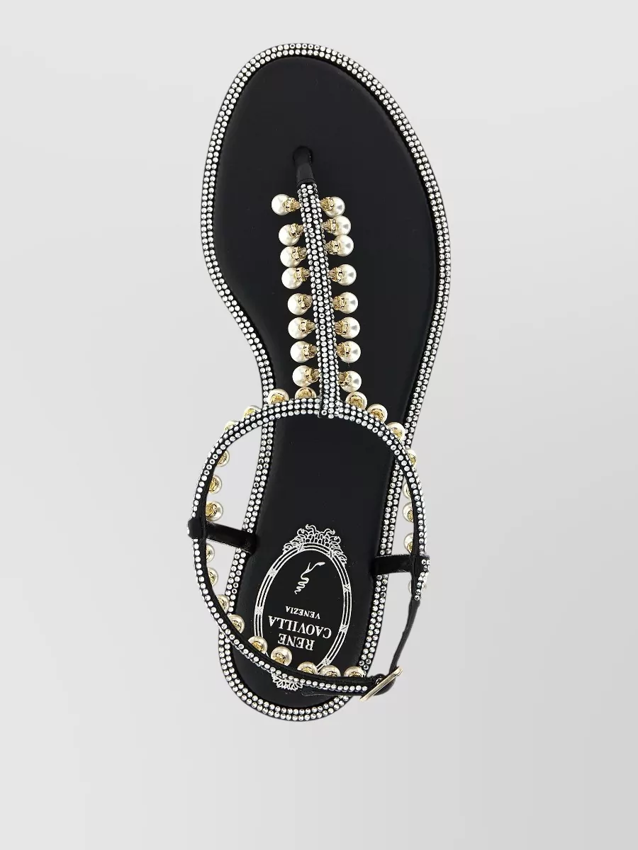 Rene Caovilla Silk Satin Crystal Embellished Flat Sandals
