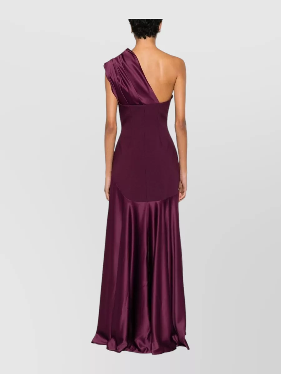 Solace London Polyester One-Shoulder Sleeveless Draped Maxi Gown