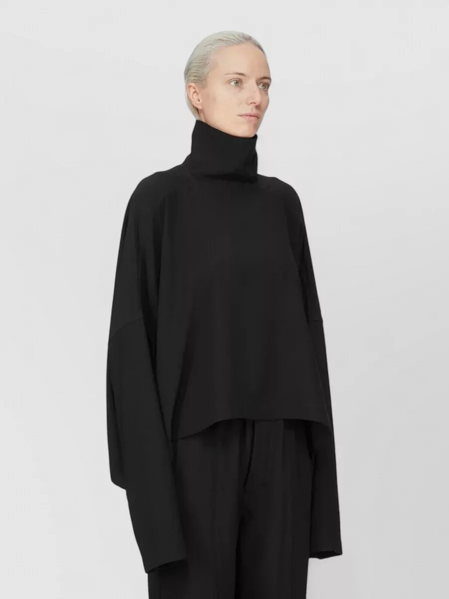 Rick Owens Cropped Asymmetric High Turtleneck Long Sleeve Top