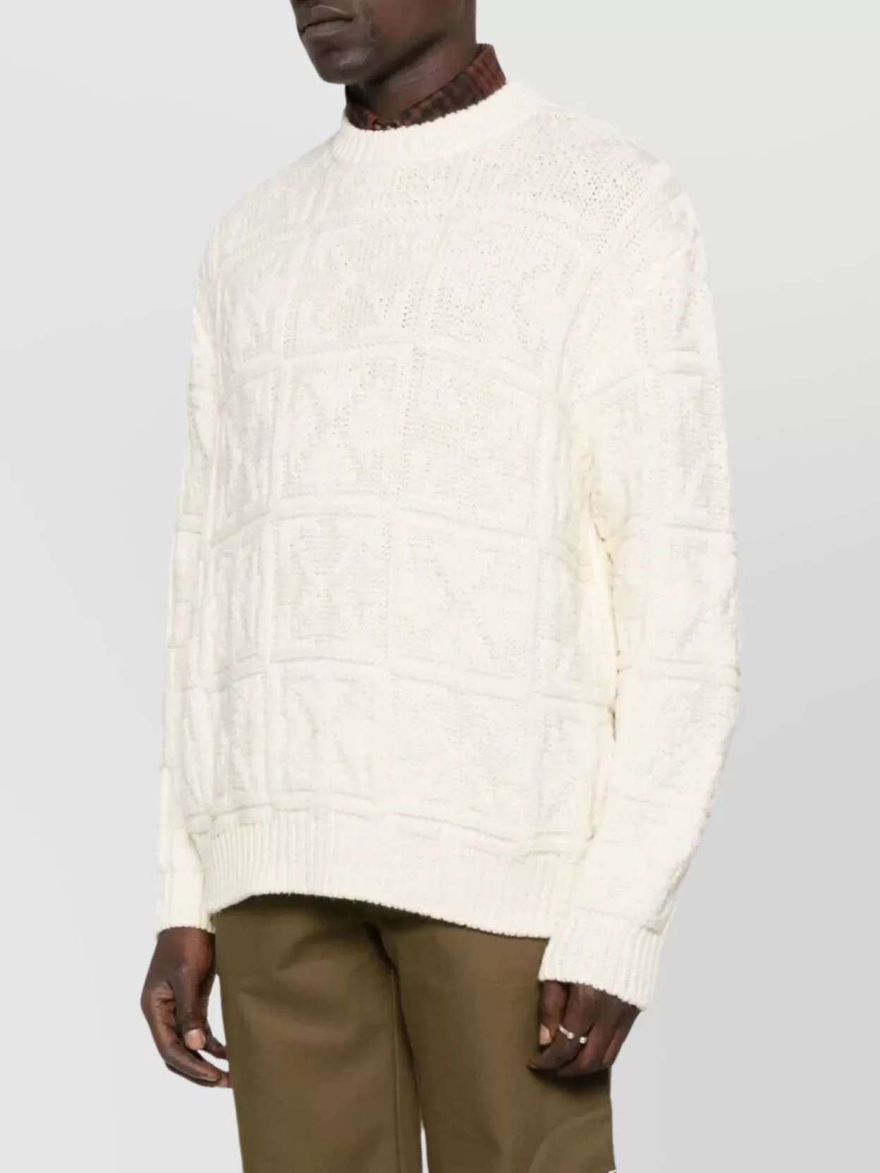 Off-White Textured Knit Crew Sweater Design