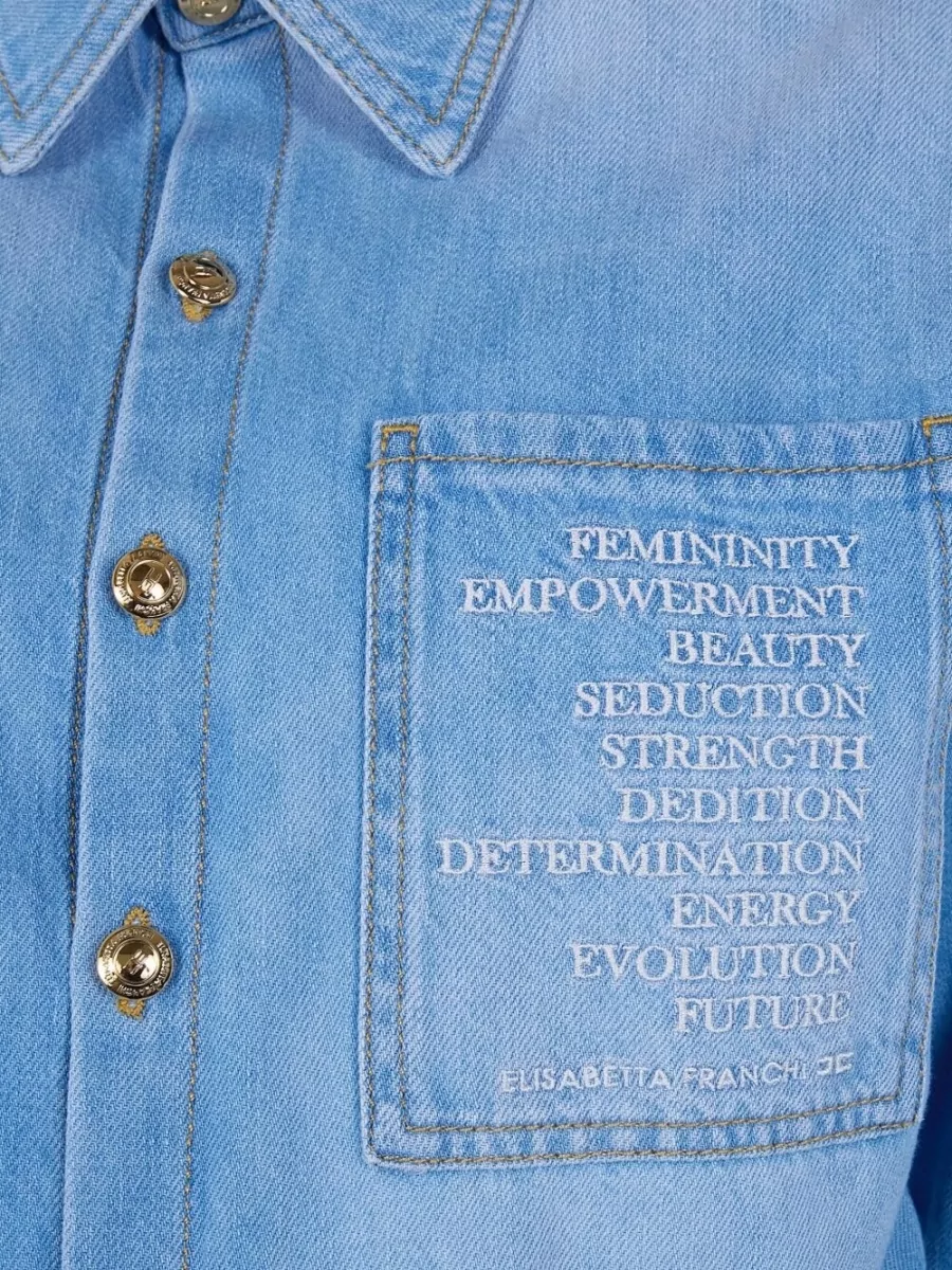 Elisabetta Franchi Denim Long-Sleeve Jumpsuit