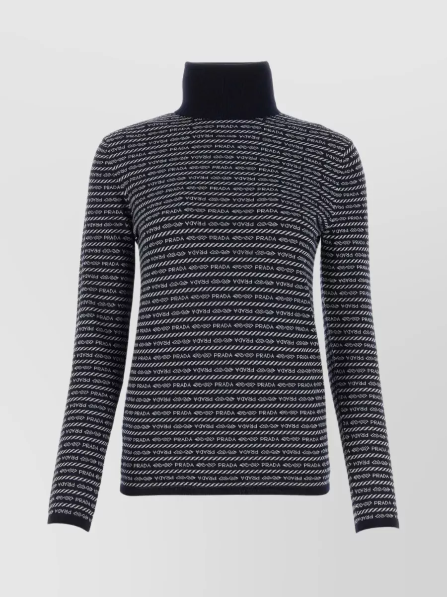 Shop Prada Delicate Embroidered Wool Turtleneck In Black